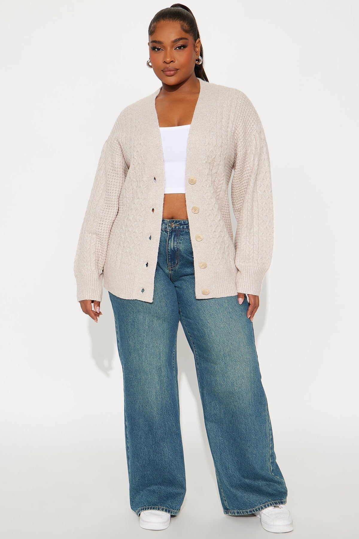 Anita Cable Knit Cardigan - Beige