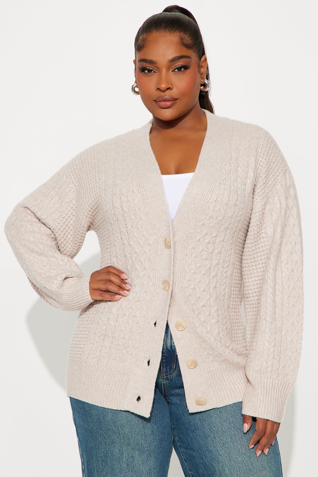Anita Cable Knit Cardigan - Beige