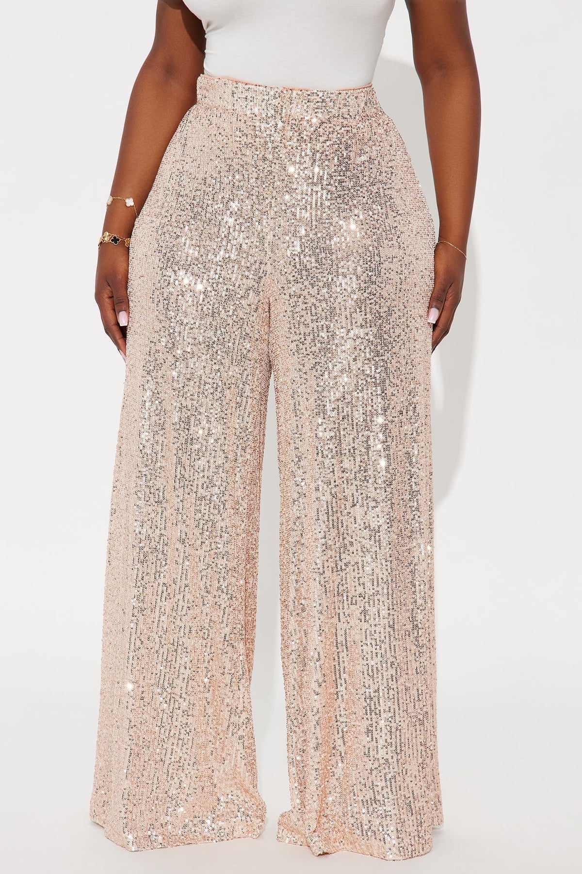 Champagne Wishes Sequin Wide Leg Pant 32″ - Rose Gold