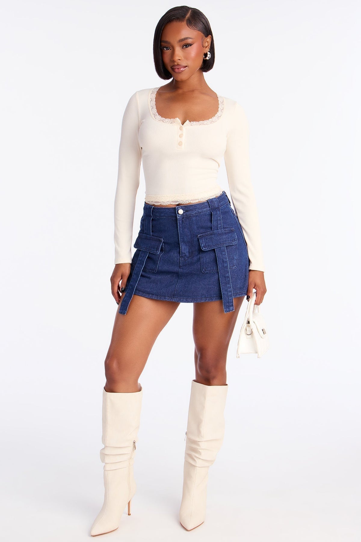 Kristy Denim Cargo Skort - Dark Wash