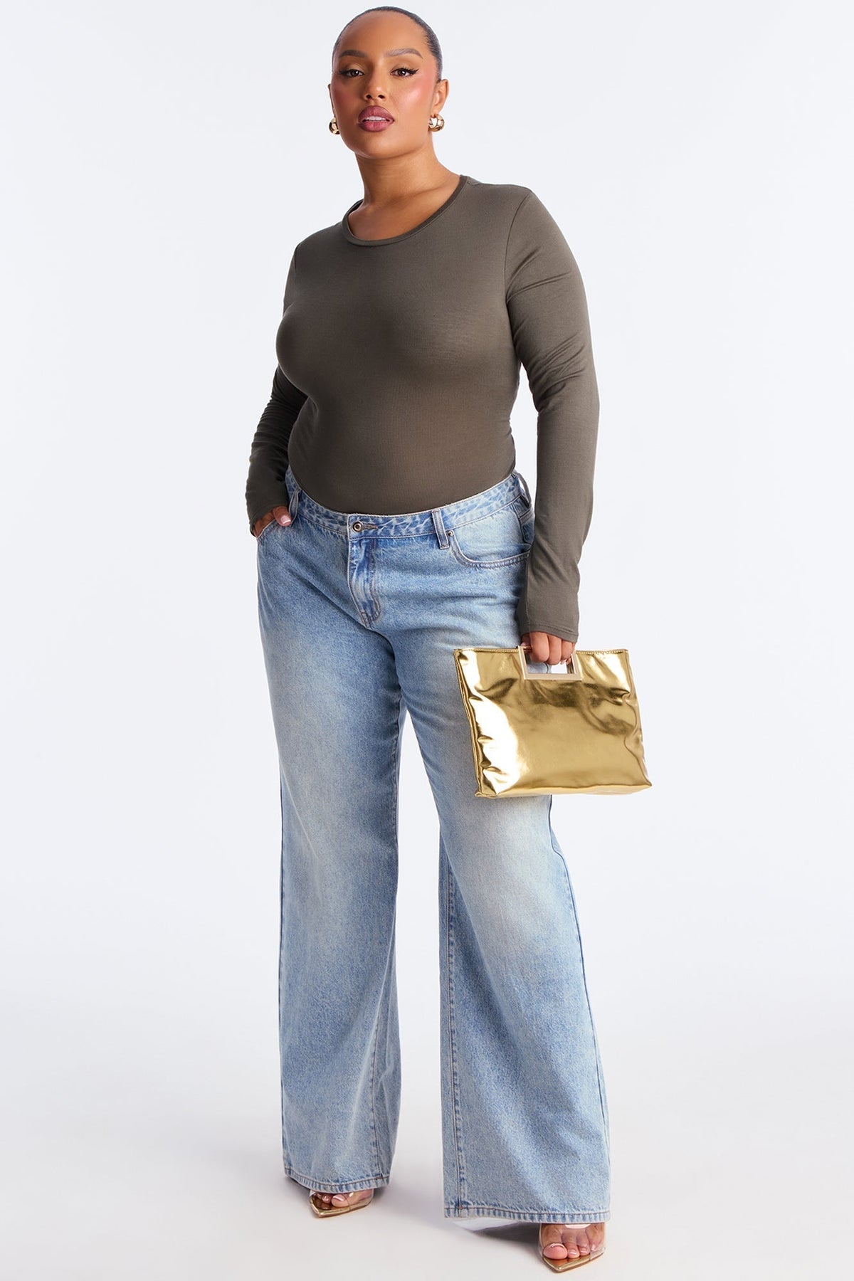 Krystal Crew Neck Long Sleeve Bodysuit - Olive