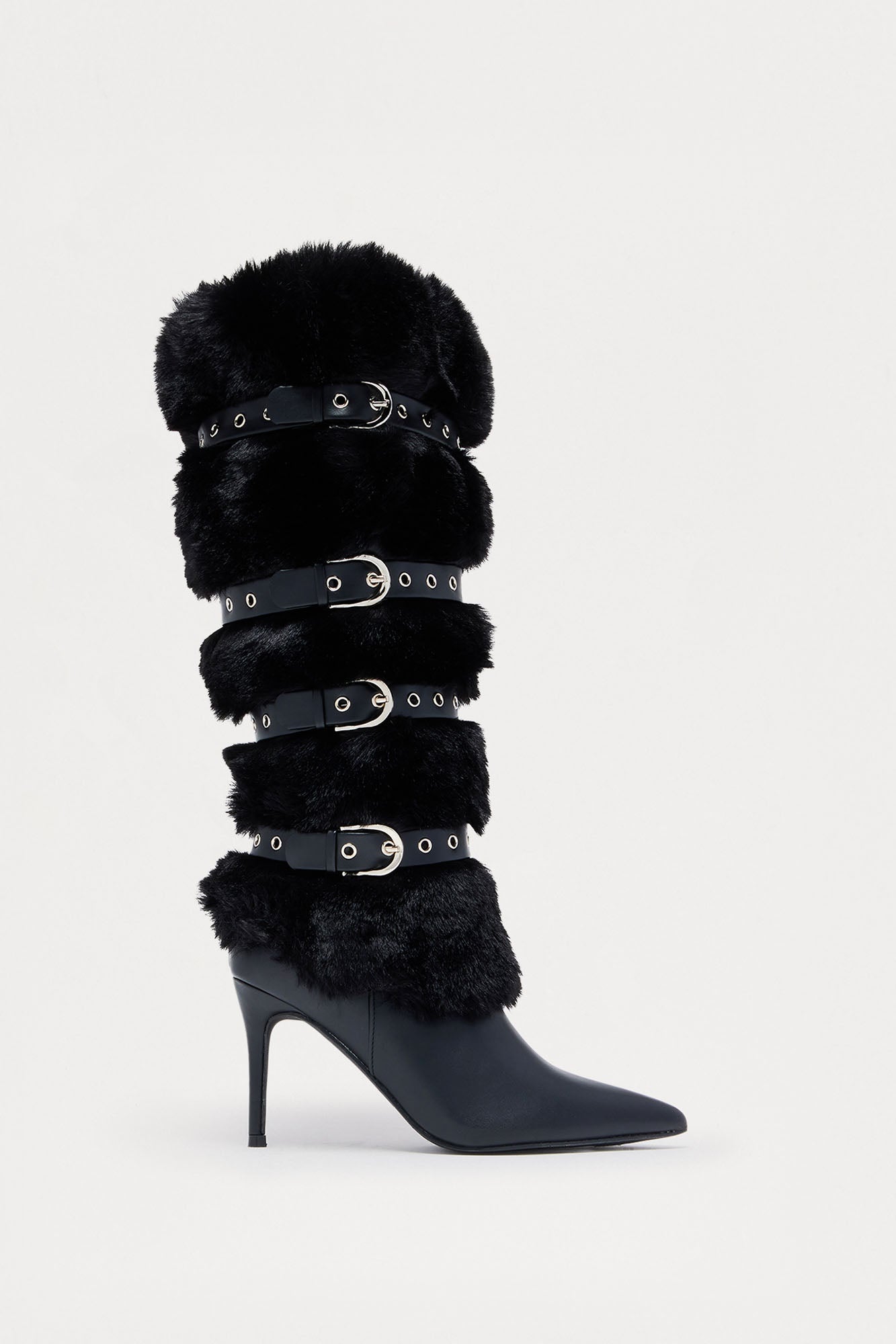 Albany Faux Fur Buckle Boots - Black