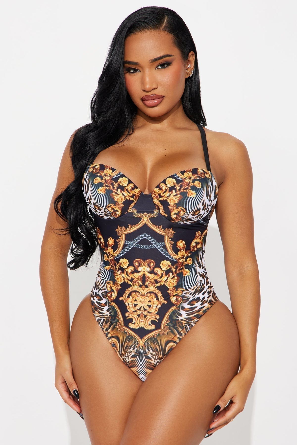 Moira Underwire 1 Piece Swimsuit Set - Black/Brown