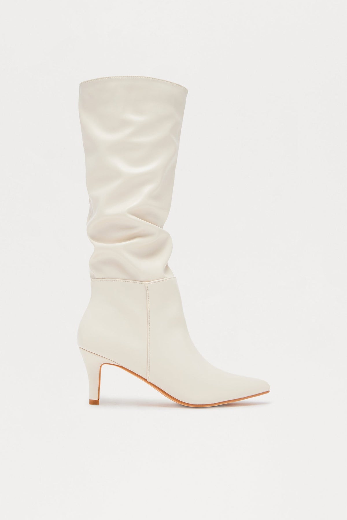 Alpine Ruched Faux Leather Boots - Ivory