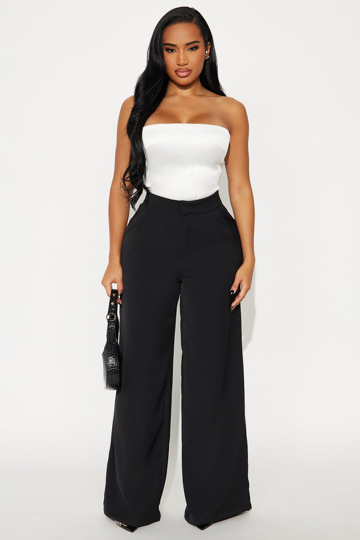 Candice Pleated Wide Leg Trouser Pant 33″ - Black