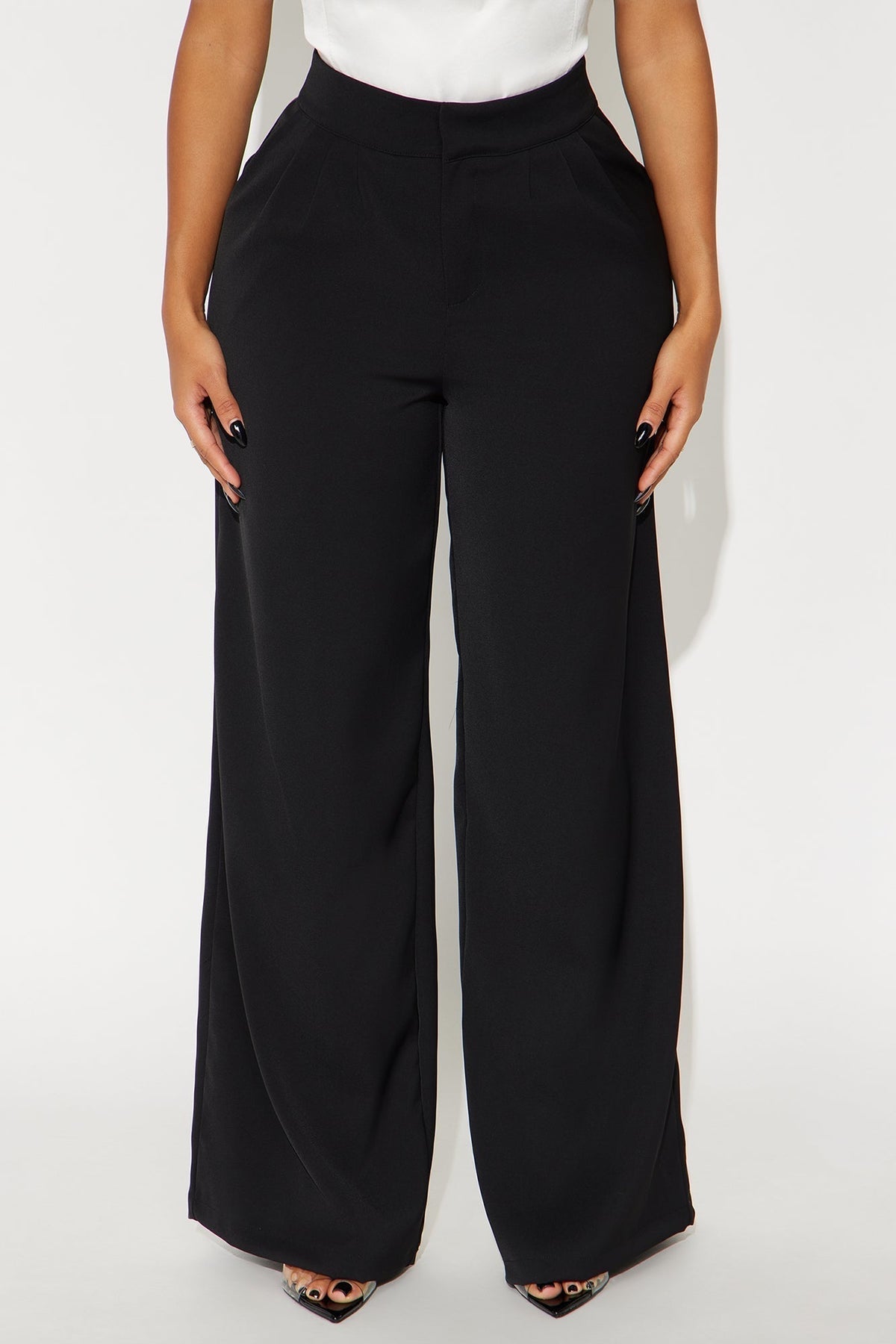Candice Pleated Wide Leg Trouser Pant 33″ - Black
