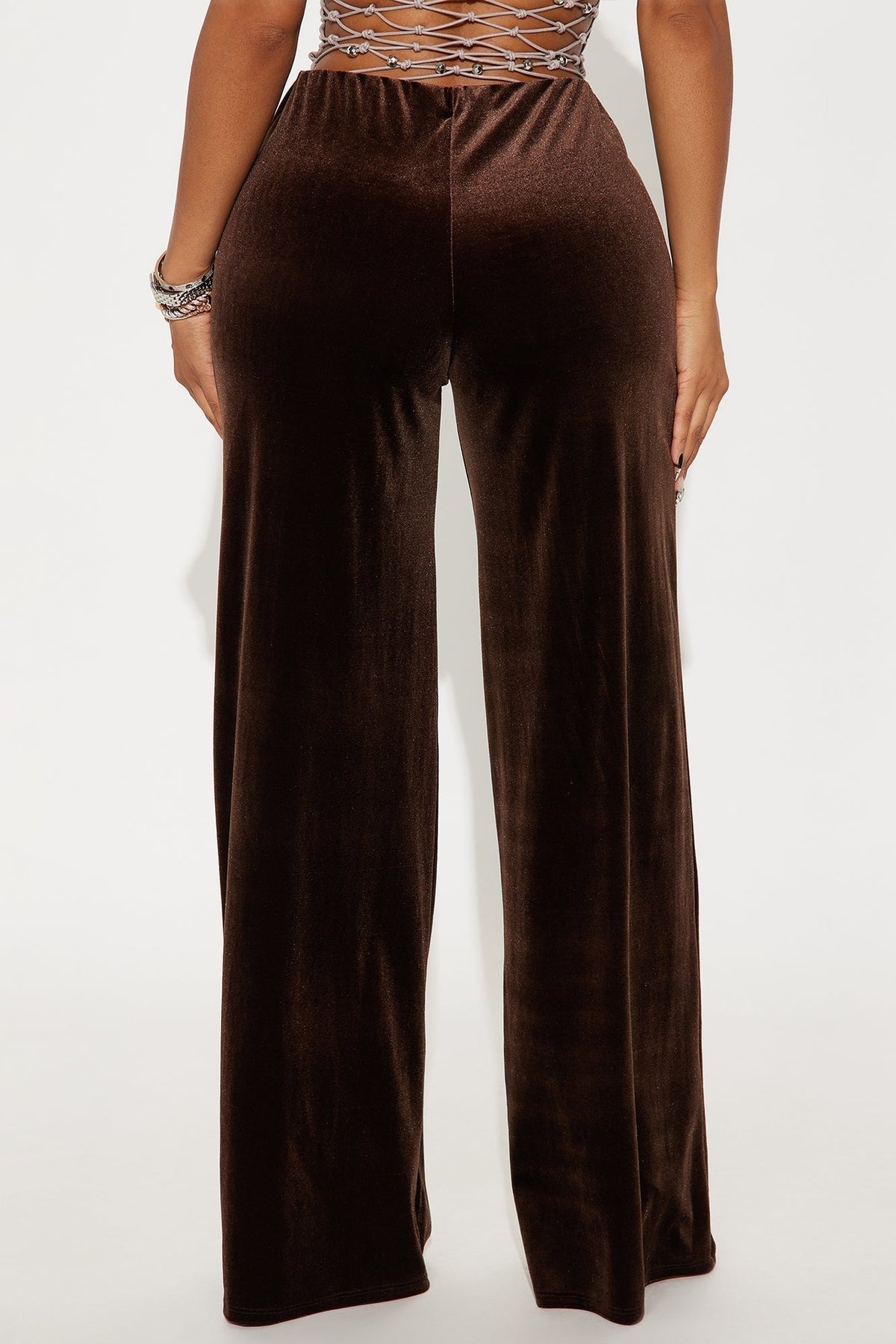Night Glow Velvet Wide Leg Pant 32″ - Brown