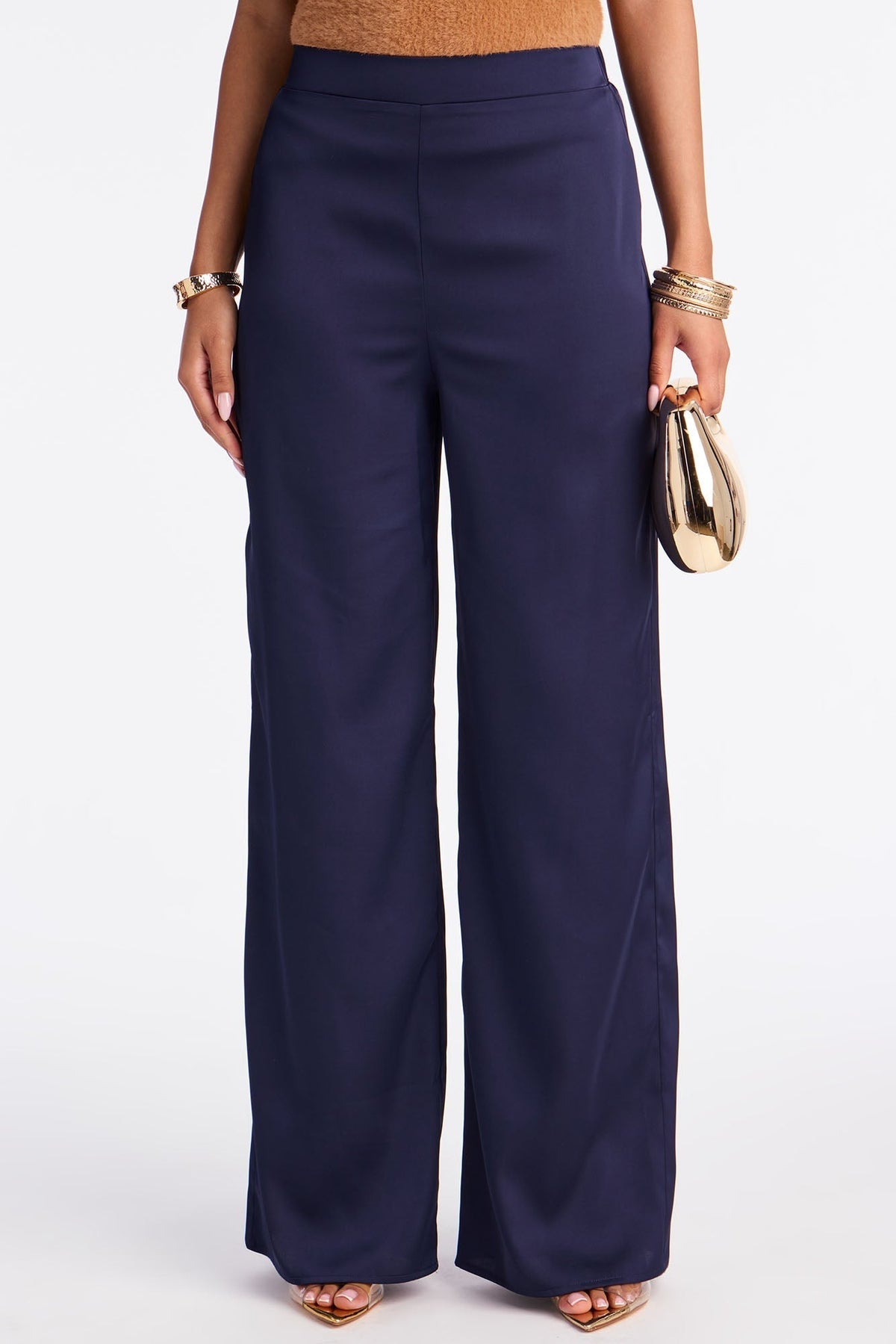 Claudia Satin Wide Leg Pant 32″ - Navy