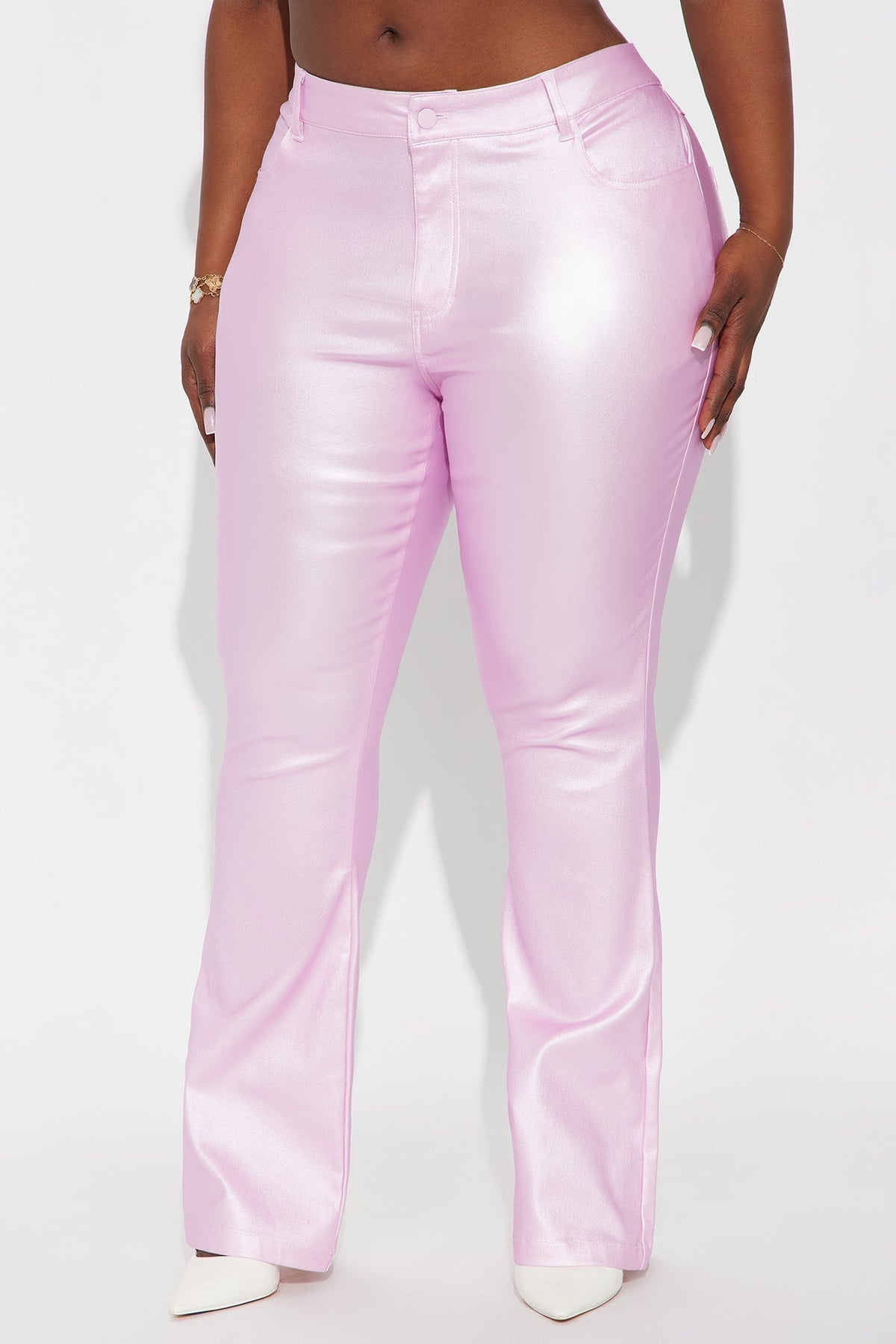 Behind The Flash Metallic Flare Pant - Pink