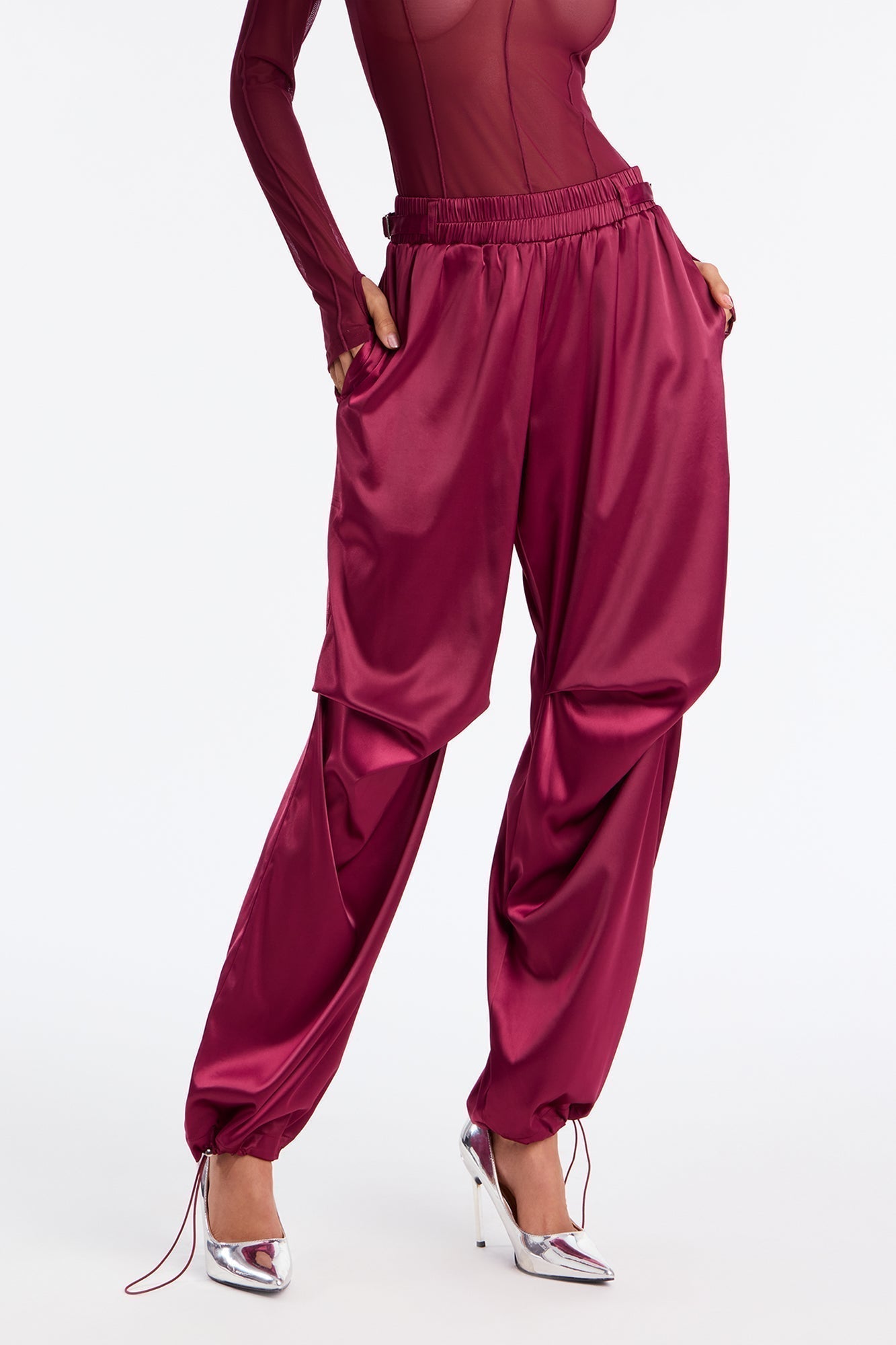 Ambitious Babe Satin Jogger Pant 32 - Burgundy