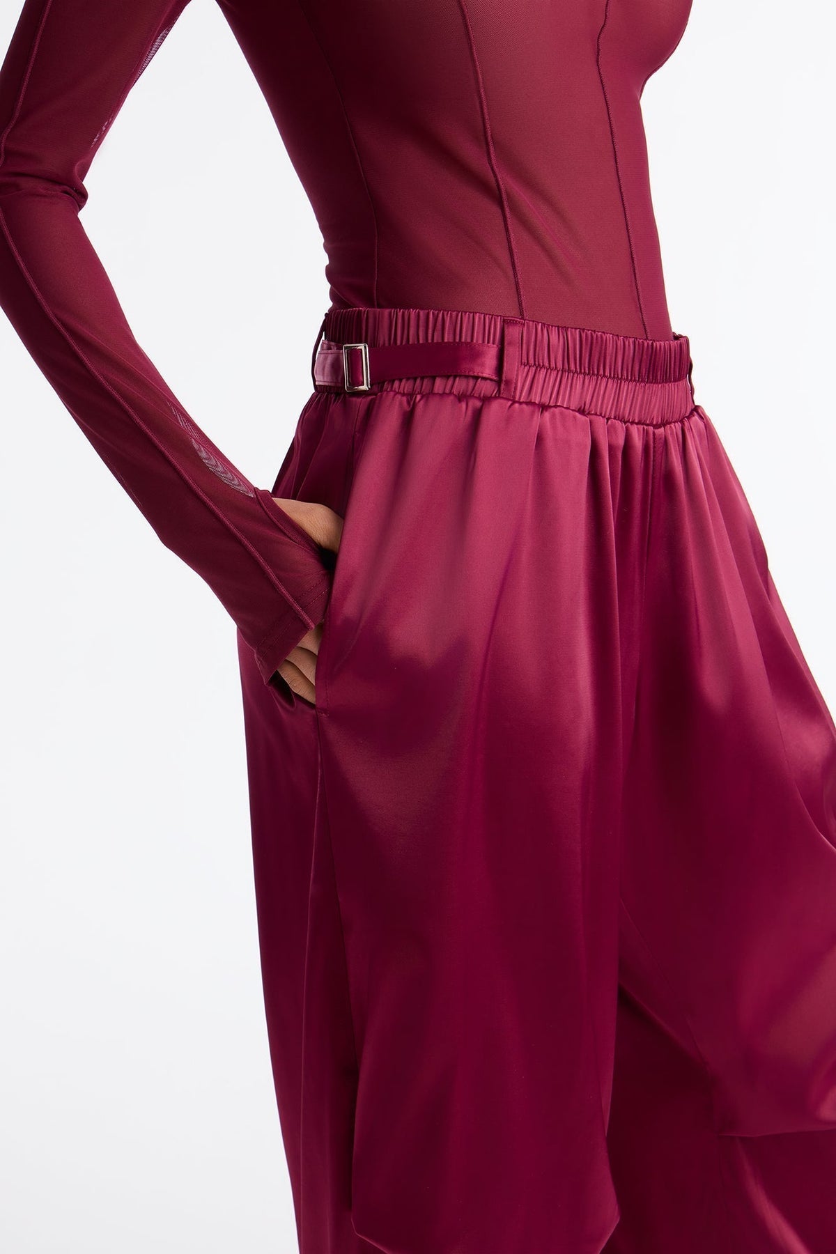 Ambitious Babe Satin Jogger Pant 32 - Burgundy