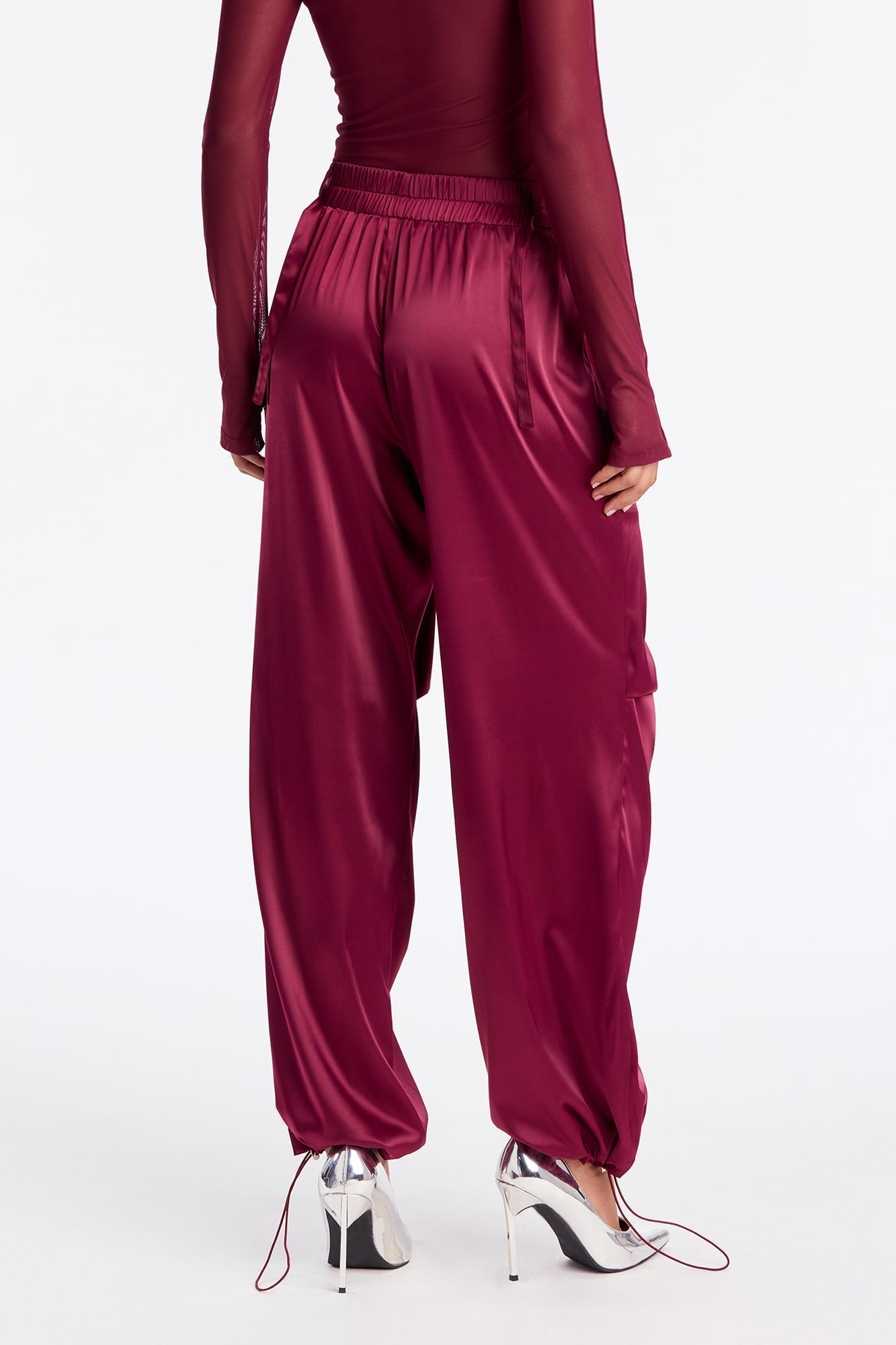 Ambitious Babe Satin Jogger Pant 32 - Burgundy