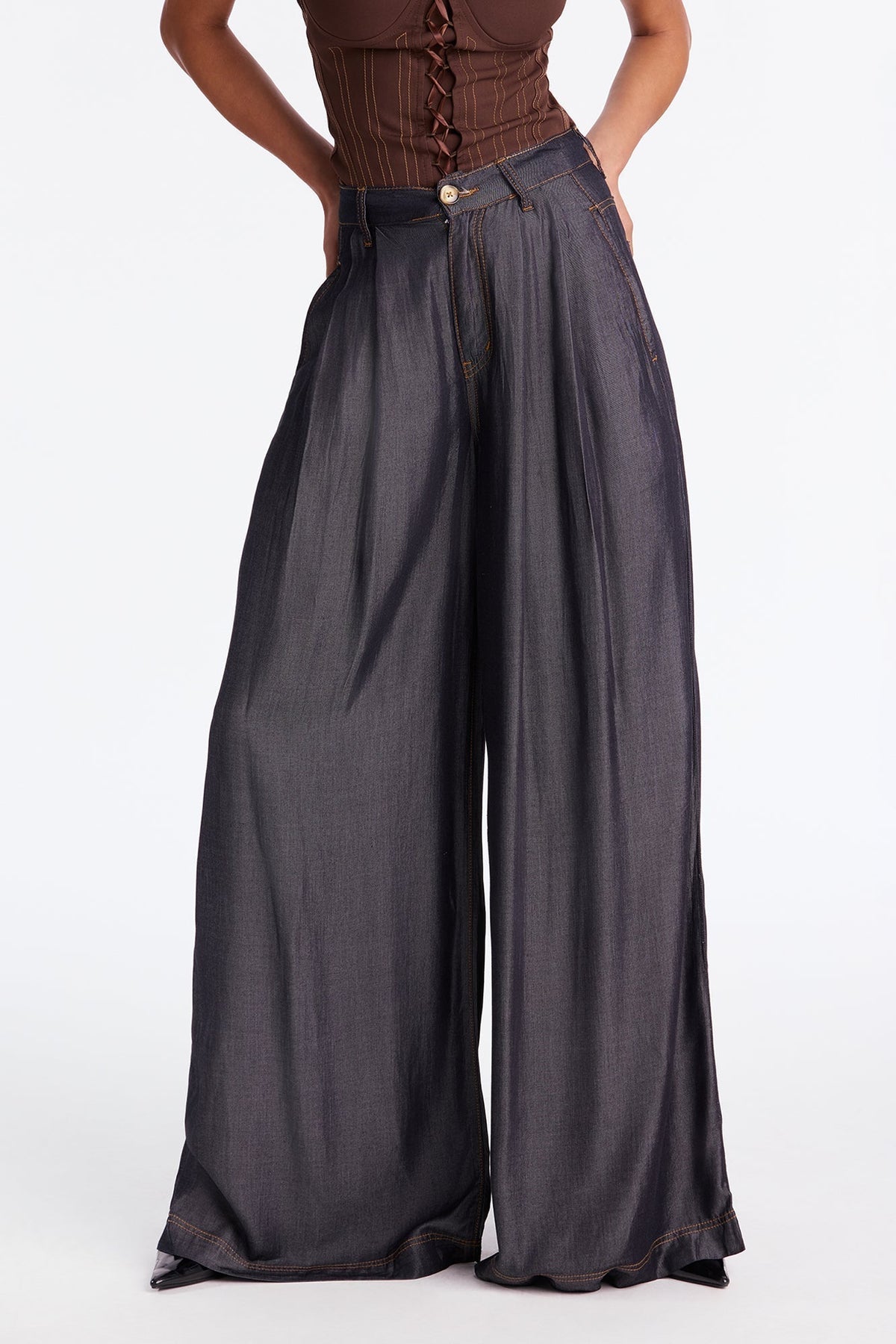 Trust Issues Chambray Wide Leg Pant 33 - Rinse Blue Wash