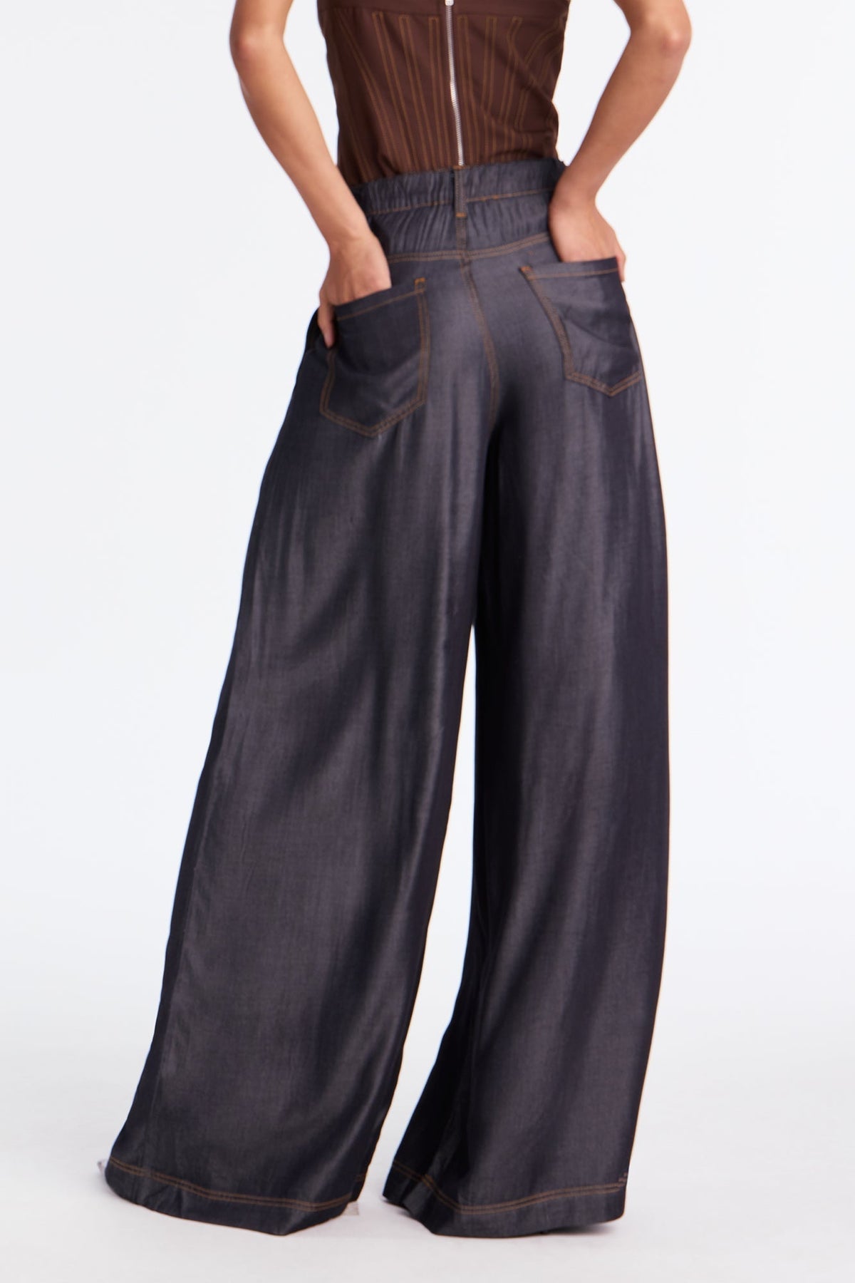 Trust Issues Chambray Wide Leg Pant 33 - Rinse Blue Wash