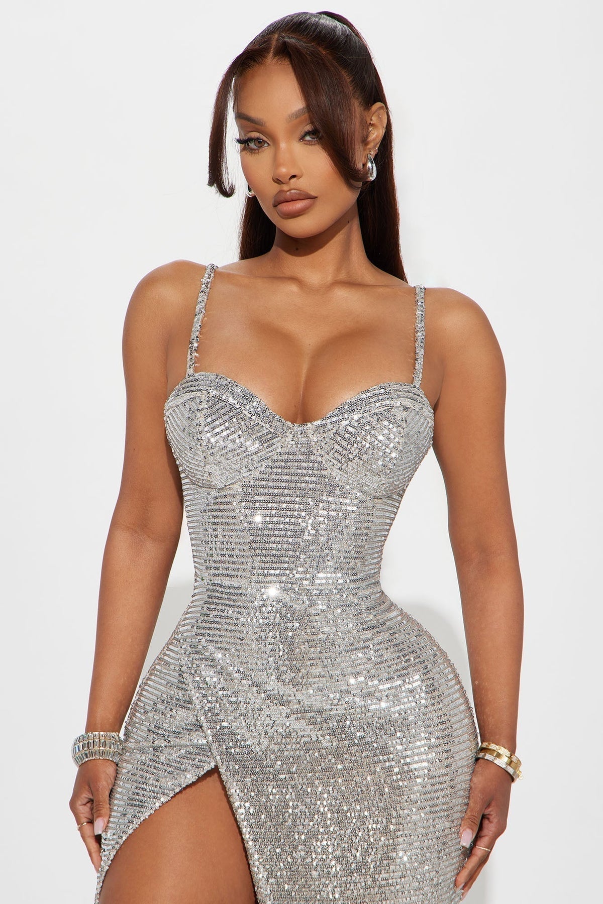 Maria Embellished Sequin Gown - Silver