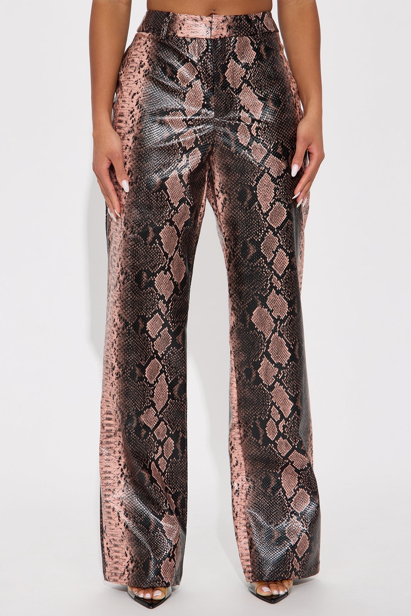Bad Behavior Faux Leather Snake Skin Pant 32 - Pink/combo