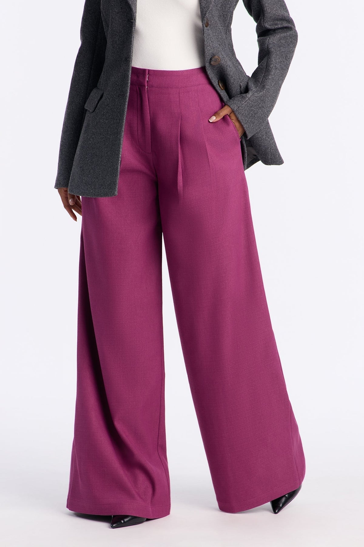Crystal Textured Wide Leg Pant 33 - Raspberry
