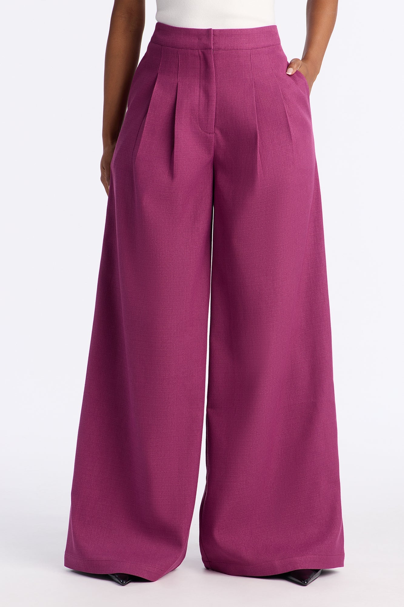 Crystal Textured Wide Leg Pant 33 - Raspberry