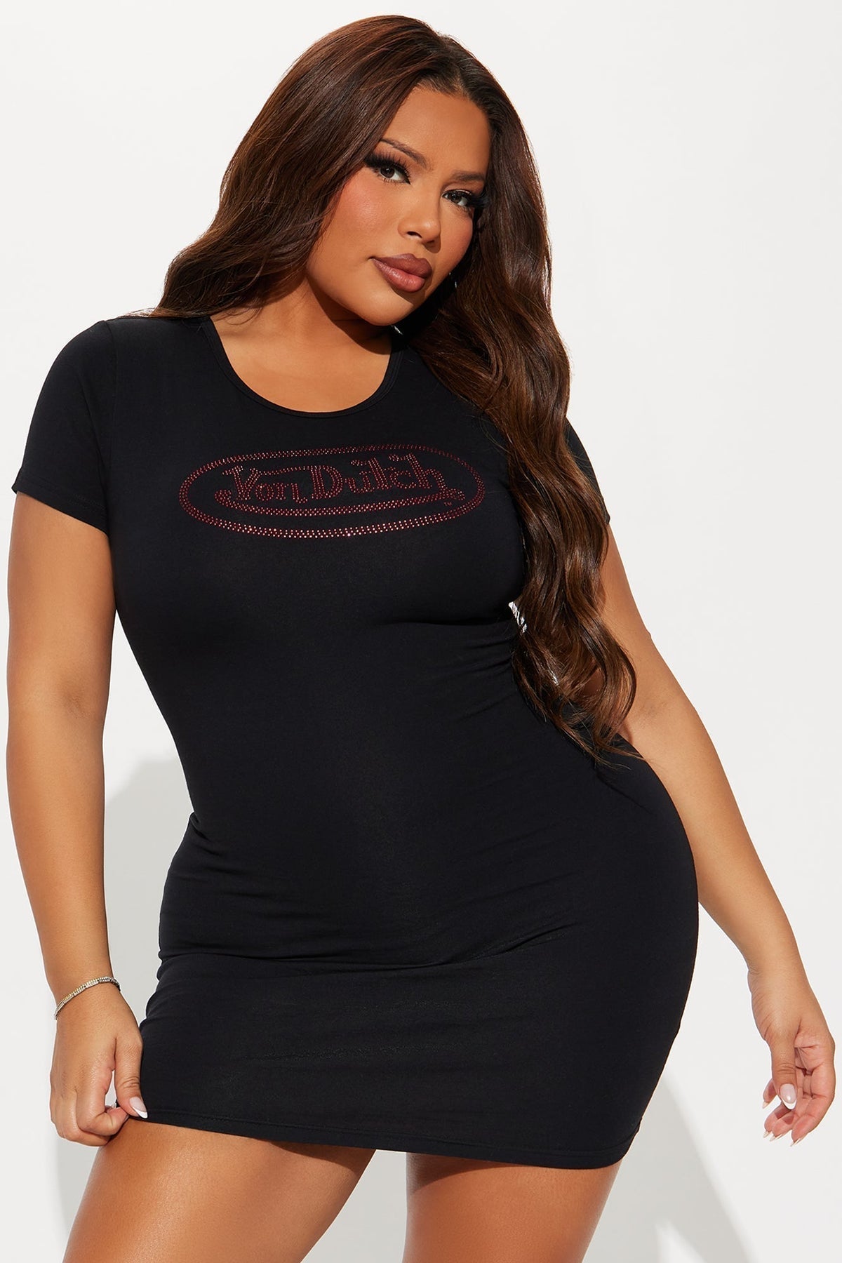 Von Dutch Rhinestone Mini Dress - Black