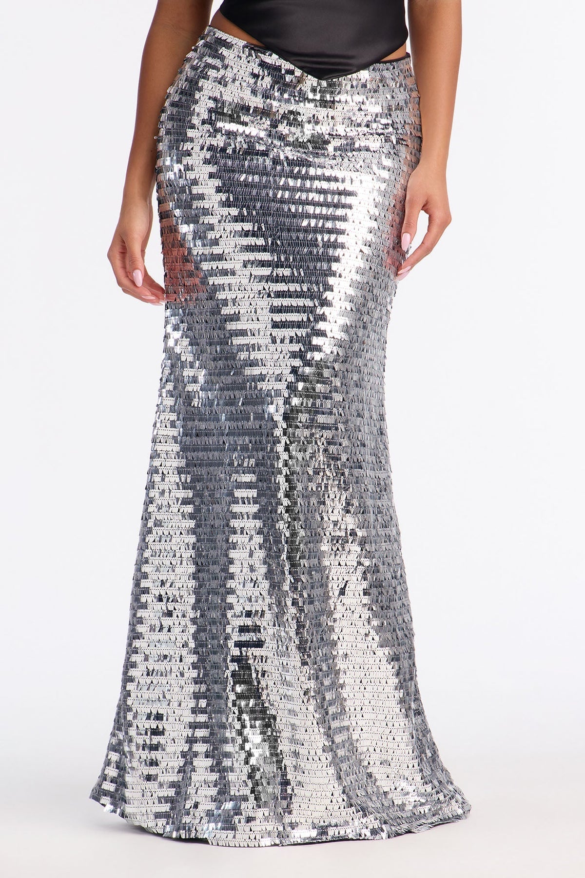 Dazzling Nights Sequin Maxi Skirt - Silver