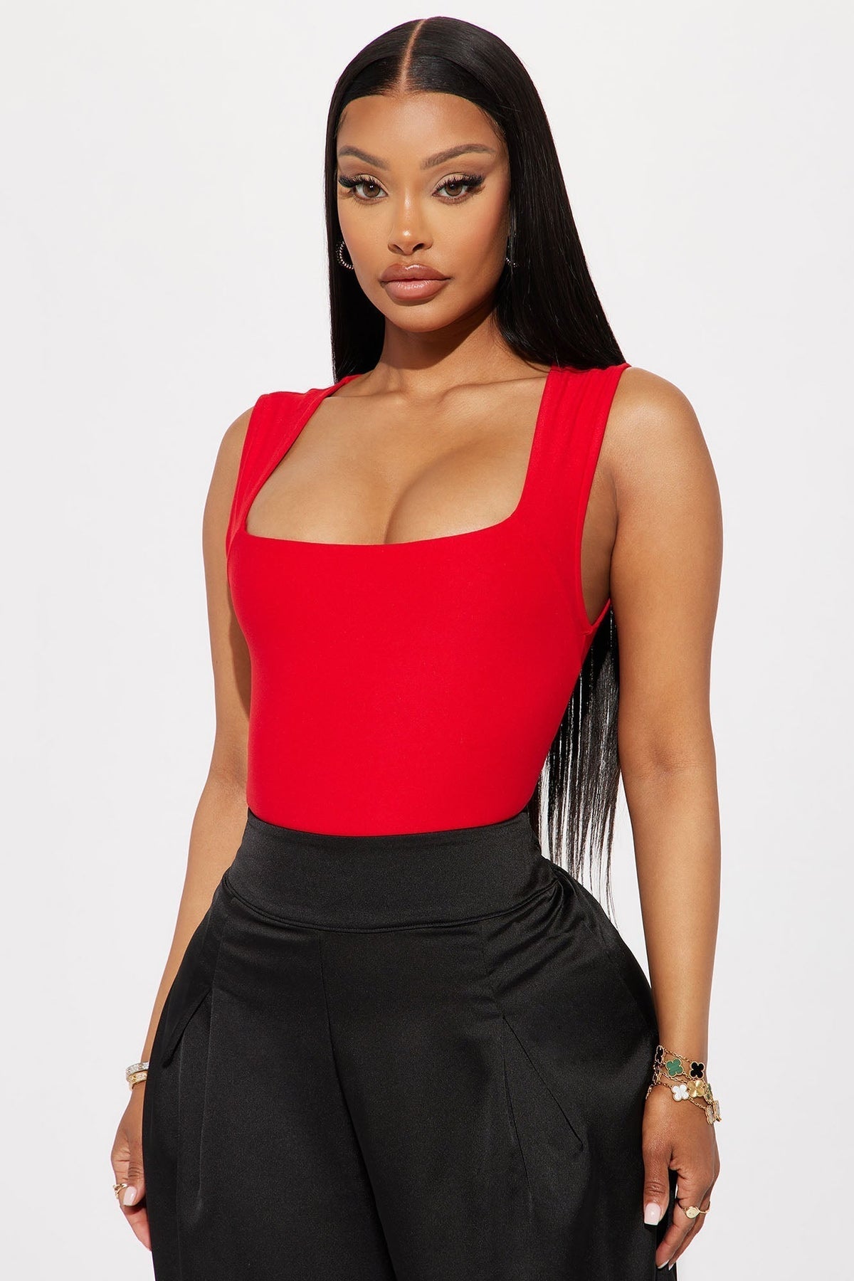 Serena Square Neck Bodysuit - Red