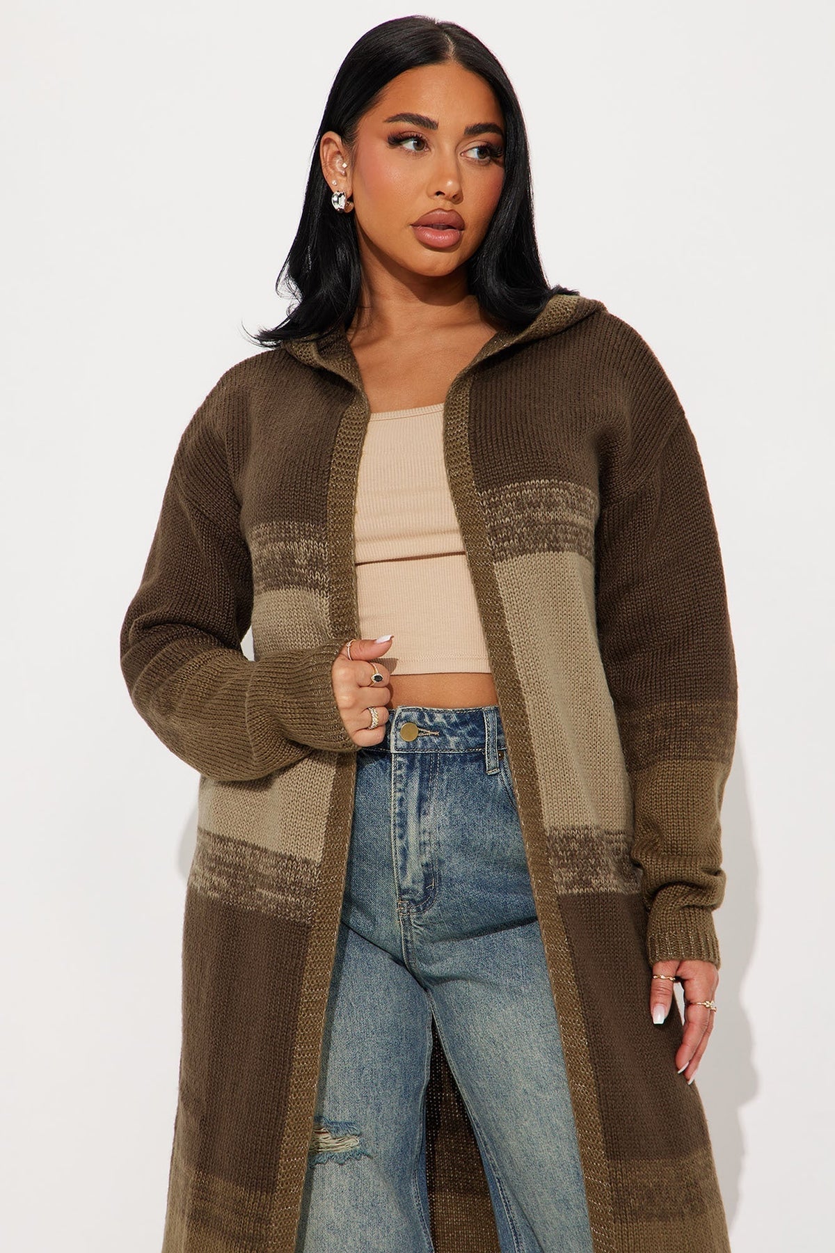 Malibu Ombre Long Cardigan - Brown/combo