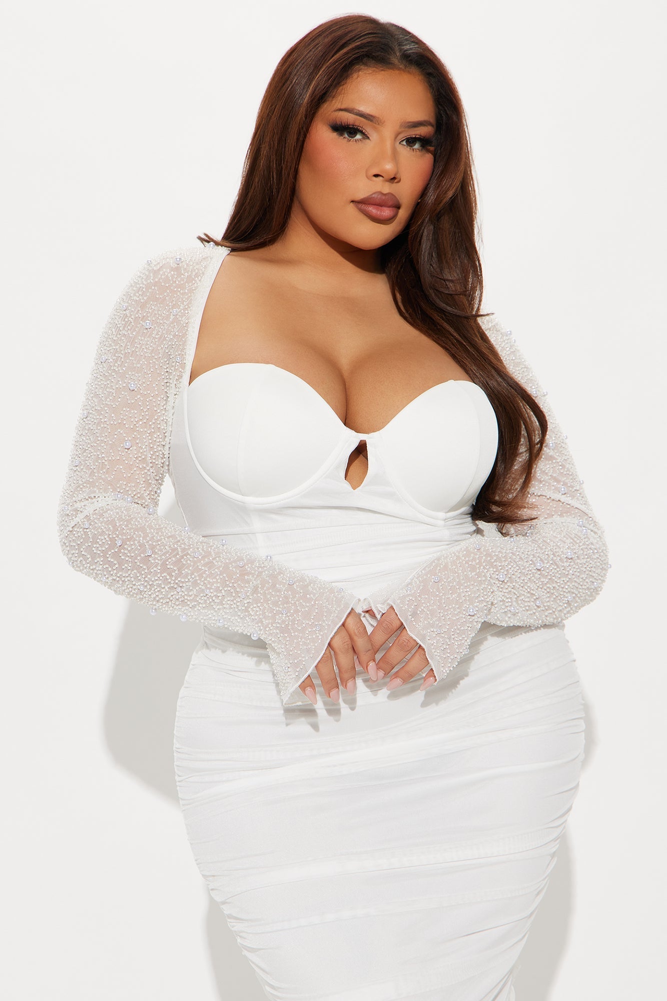 Princess Beaded Midi Dress - White
