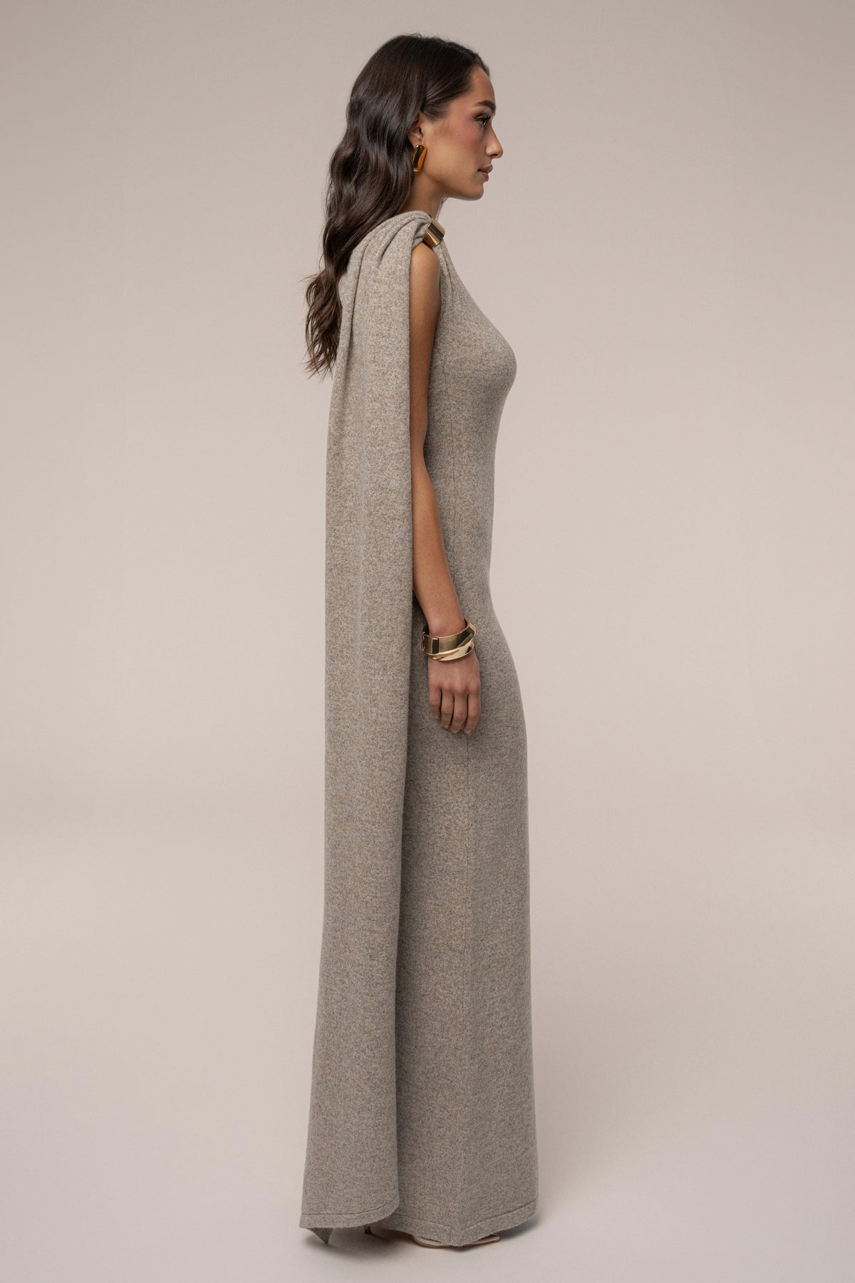 Taupe Aniza Drape Maxi Dress