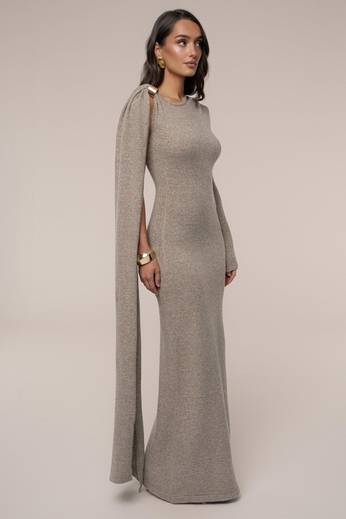 Taupe Aniza Drape Maxi Dress