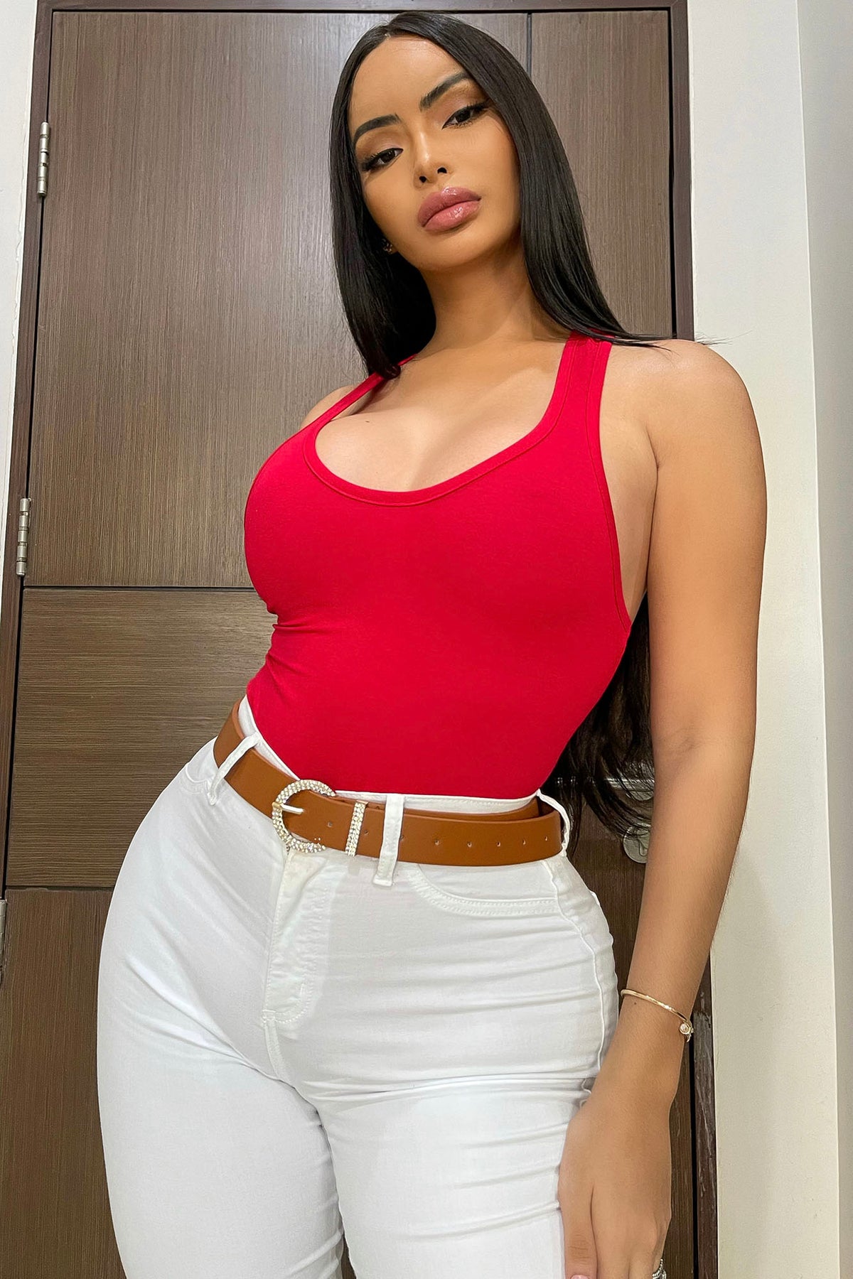 Divine Basic Tank Bodysuit - Red