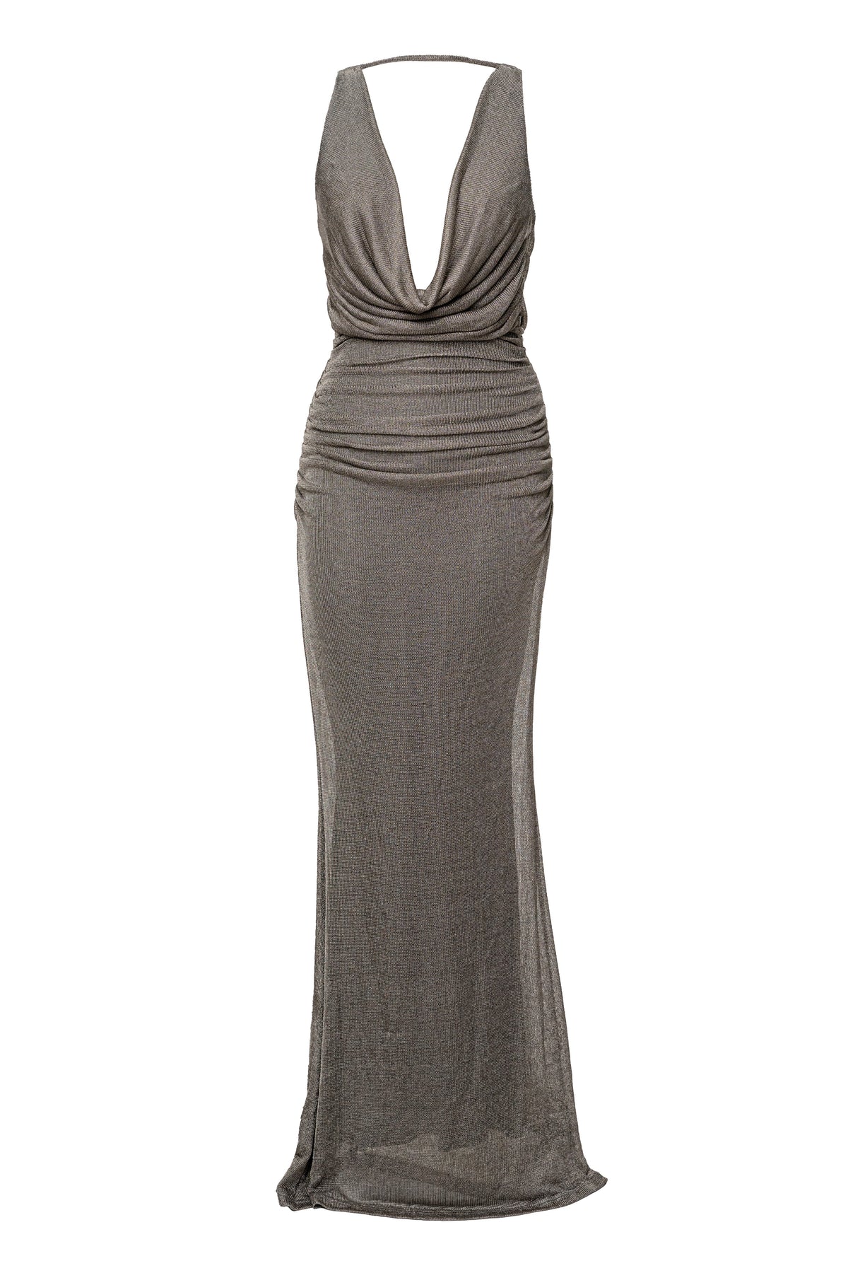 Silver Charmed Metallic Drape Dress