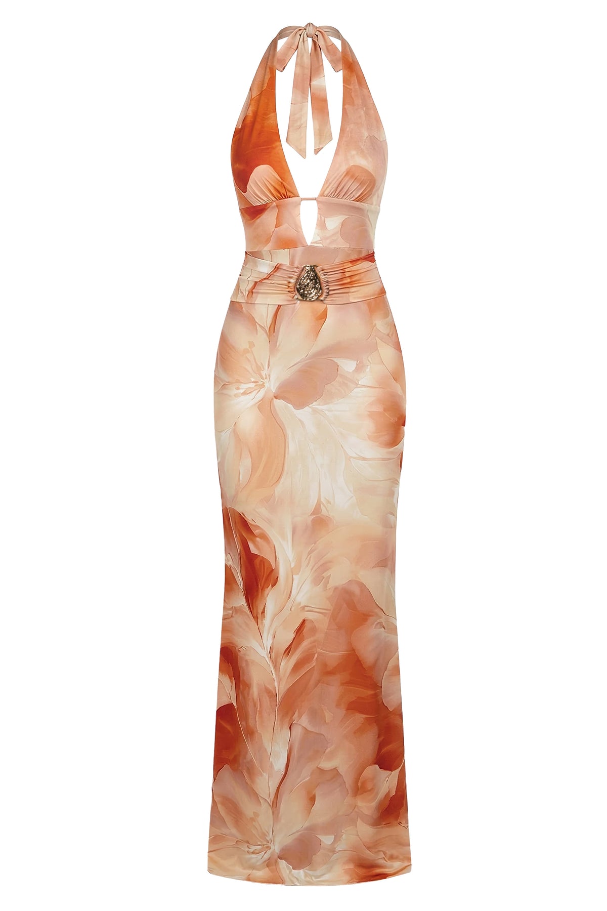 Orange Floral Blossom Print Maxi Dress