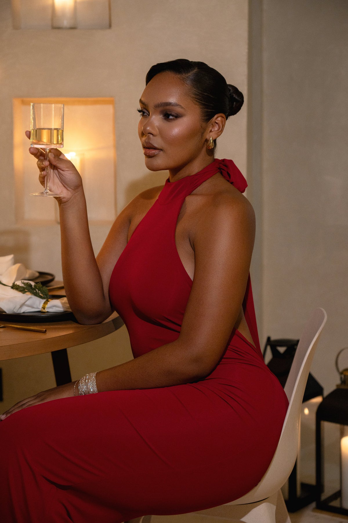 Red Golden Evening Maxi Gown