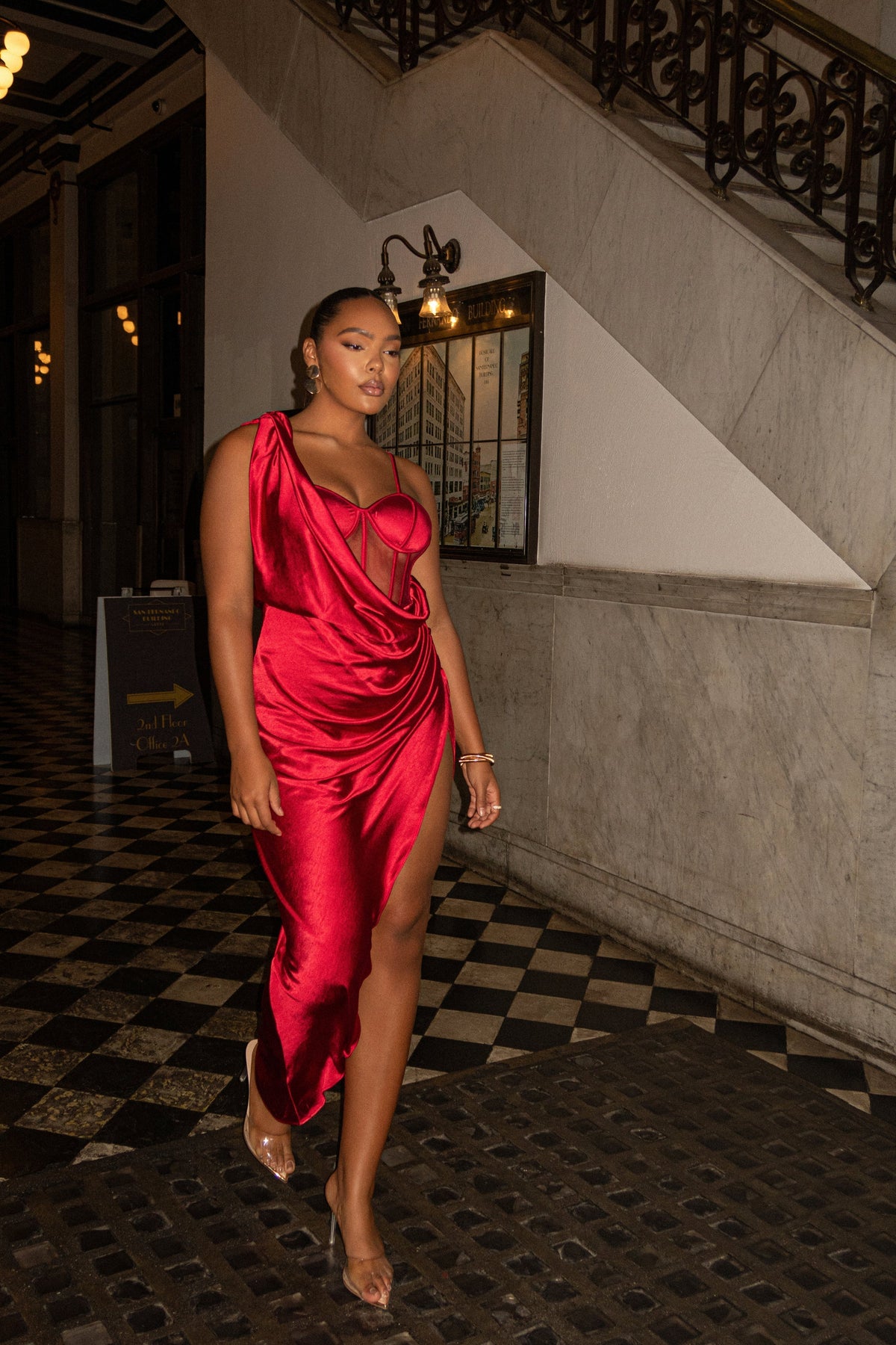 Red Anastacia Drape Maxi Dress