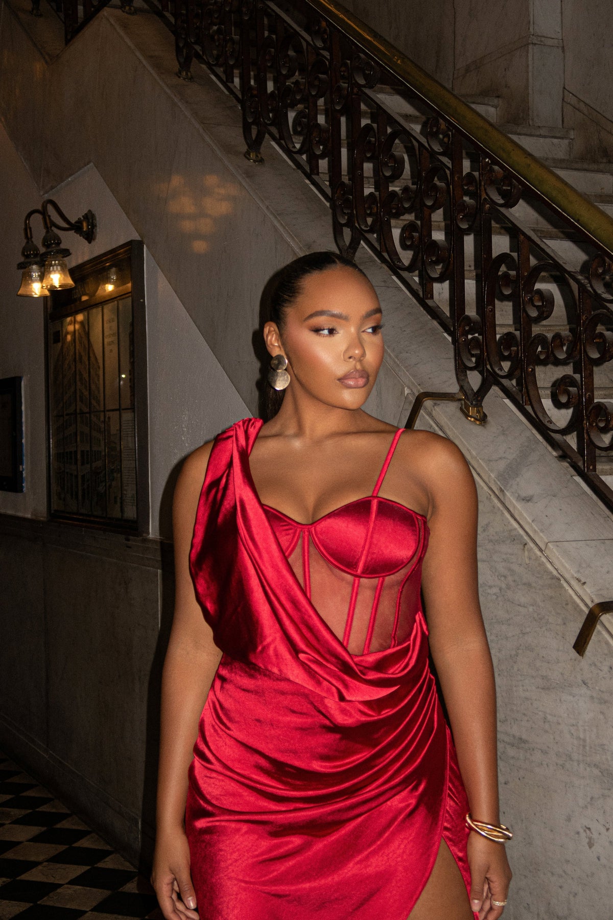 Red Anastacia Drape Maxi Dress