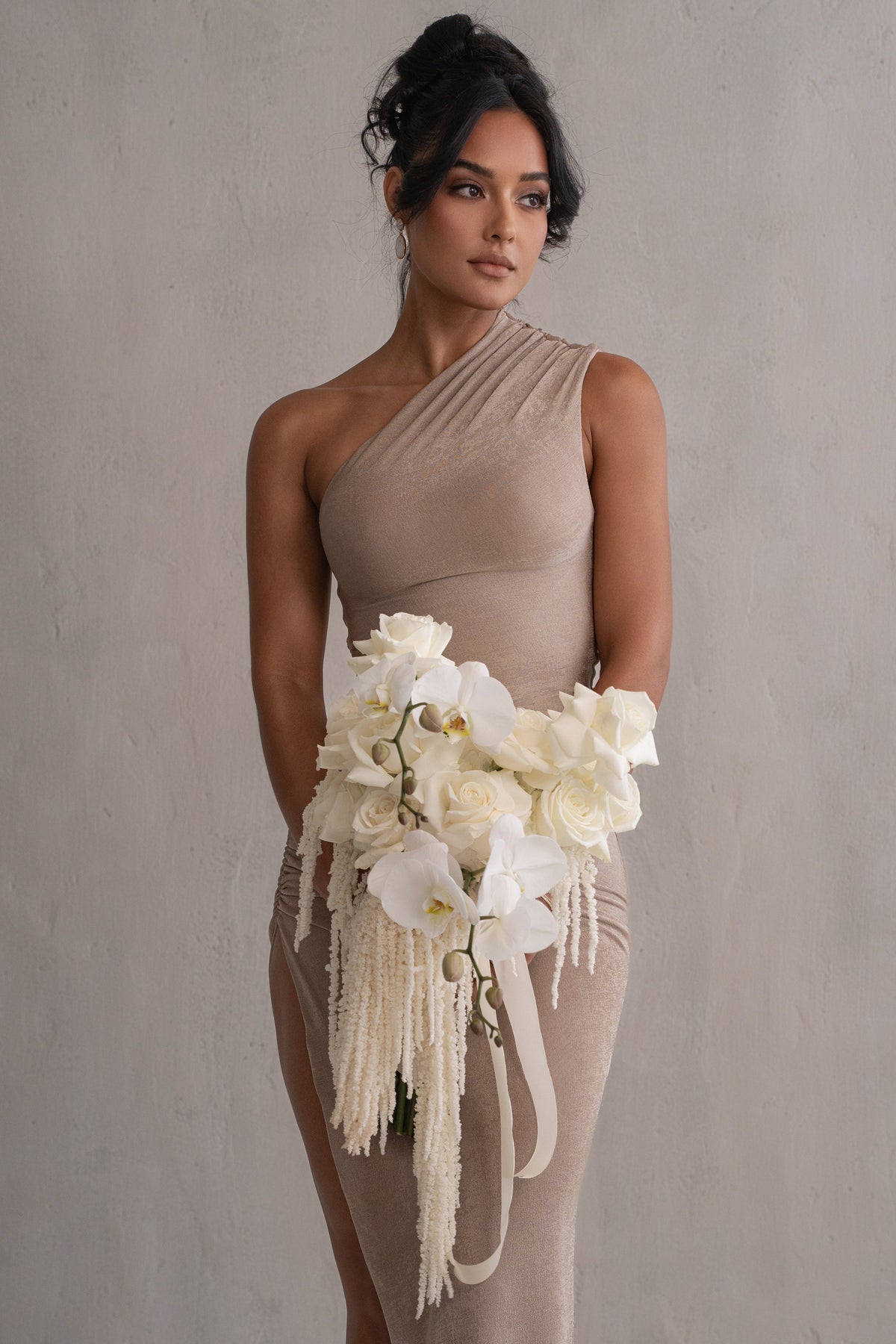 Taupe Contrast Eden One Shoulder Maxi Dress