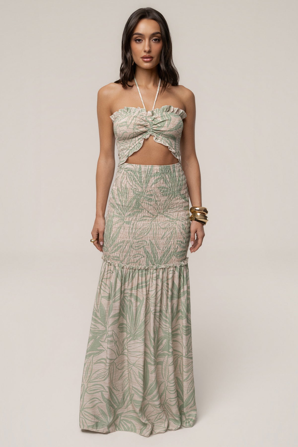 Green Print Emma Smocked Maxi Dress