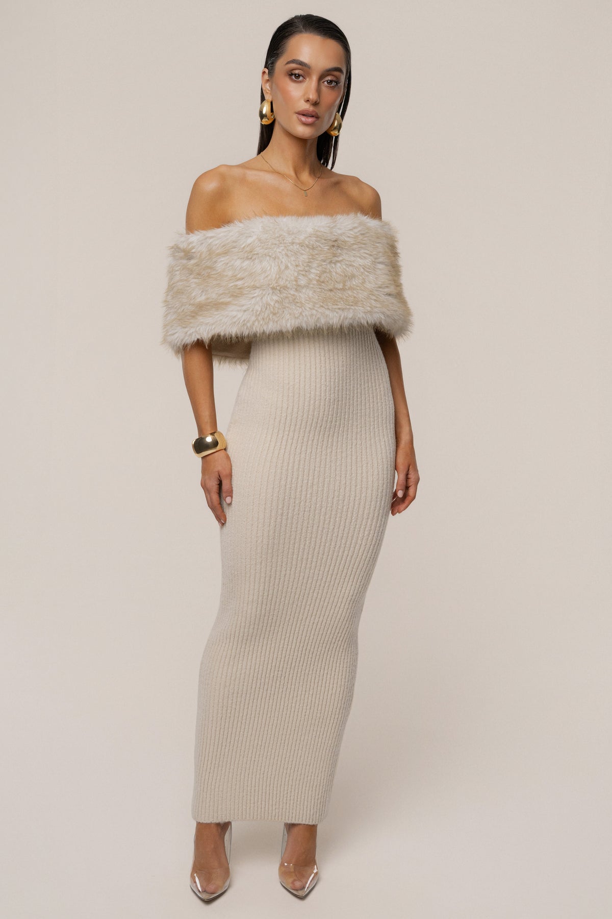 Stone Aspen Hour Faux Fur Dress