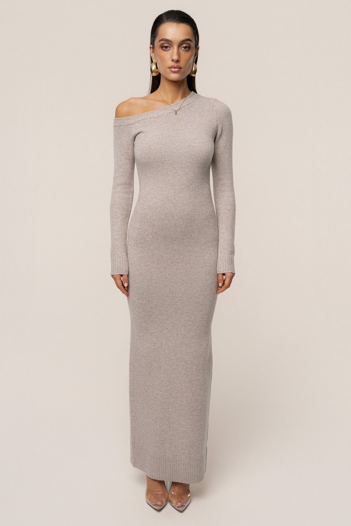 Beige Fireside Knit Maxi Dress