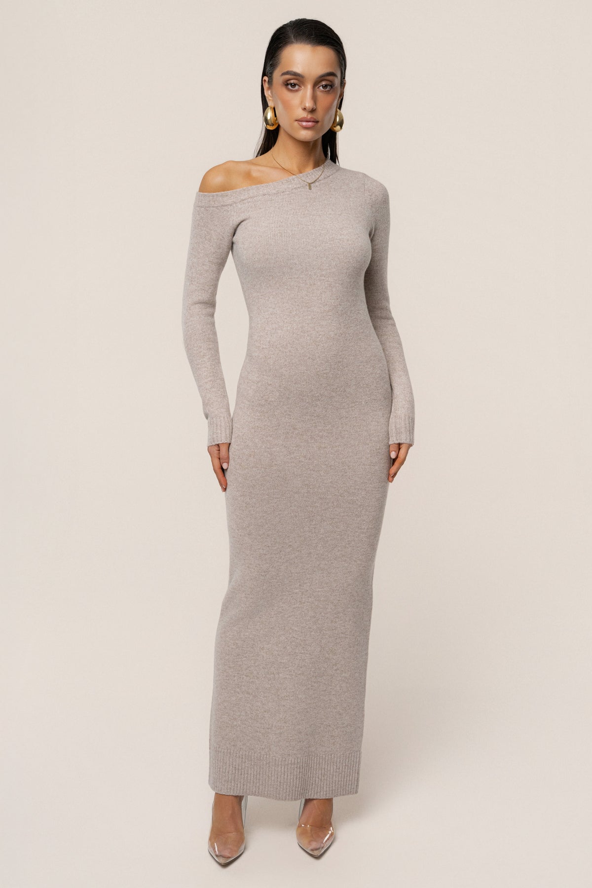 Beige Fireside Knit Maxi Dress
