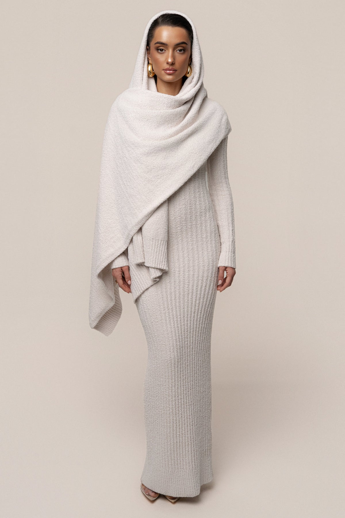 Cream First Class Ribbed Maxi Dress