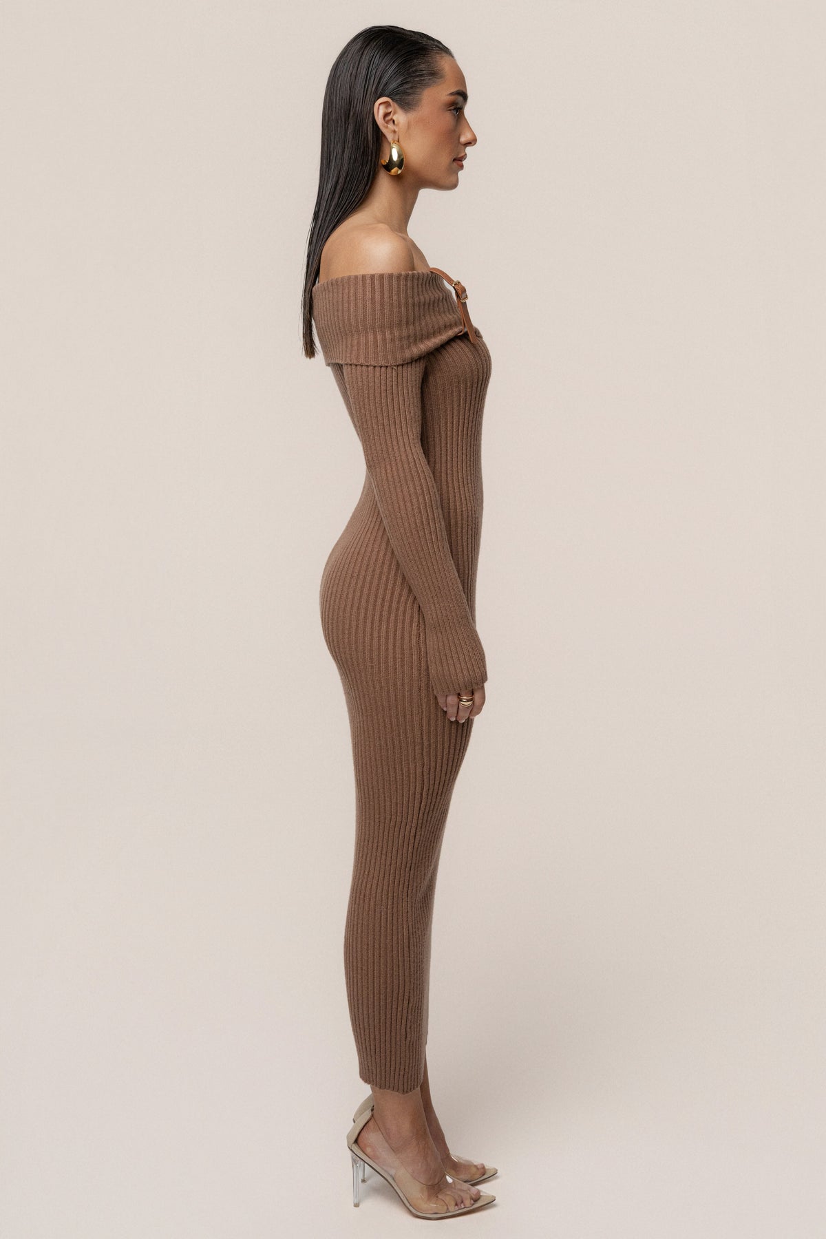 Tan Kira Ribbed Midi Dress