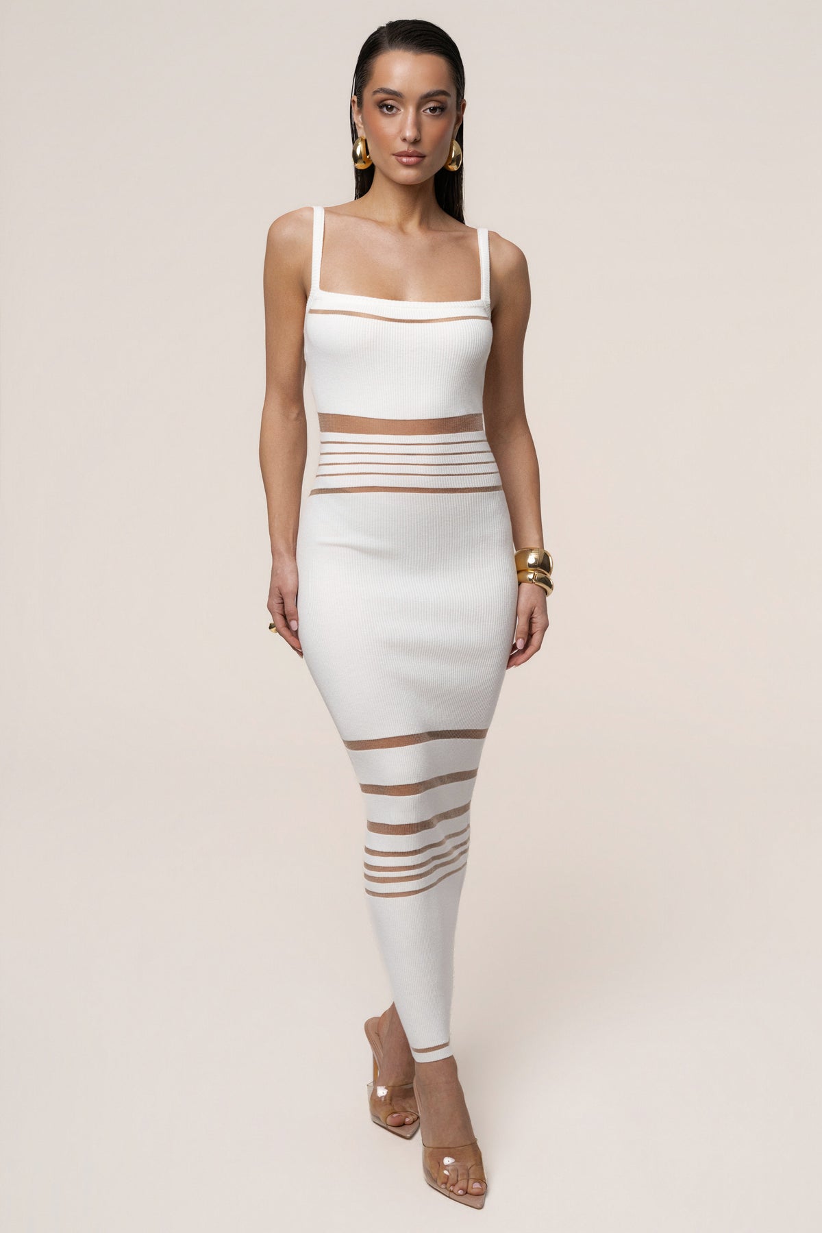 Ivory Striped Rib Knit Dress
