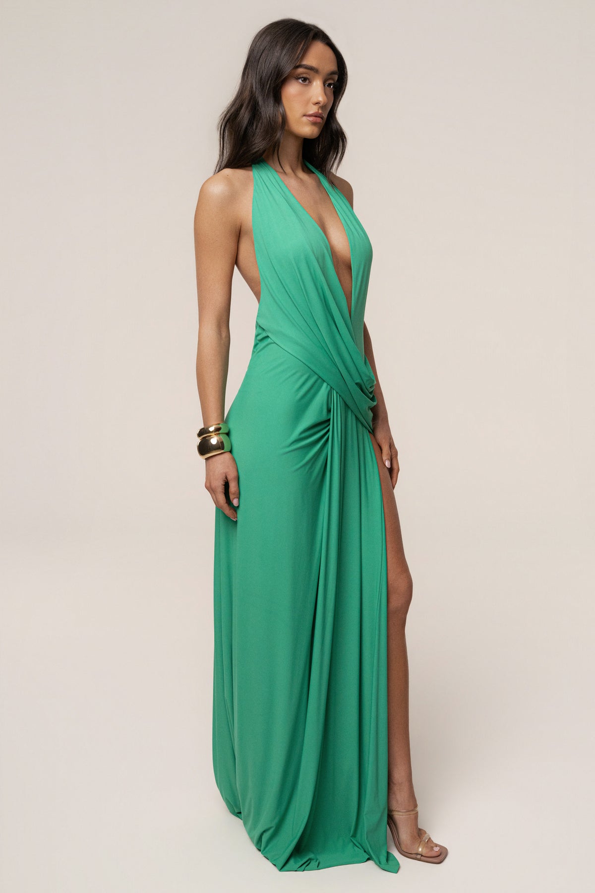 Green Ibiza Halter Maxi Dress