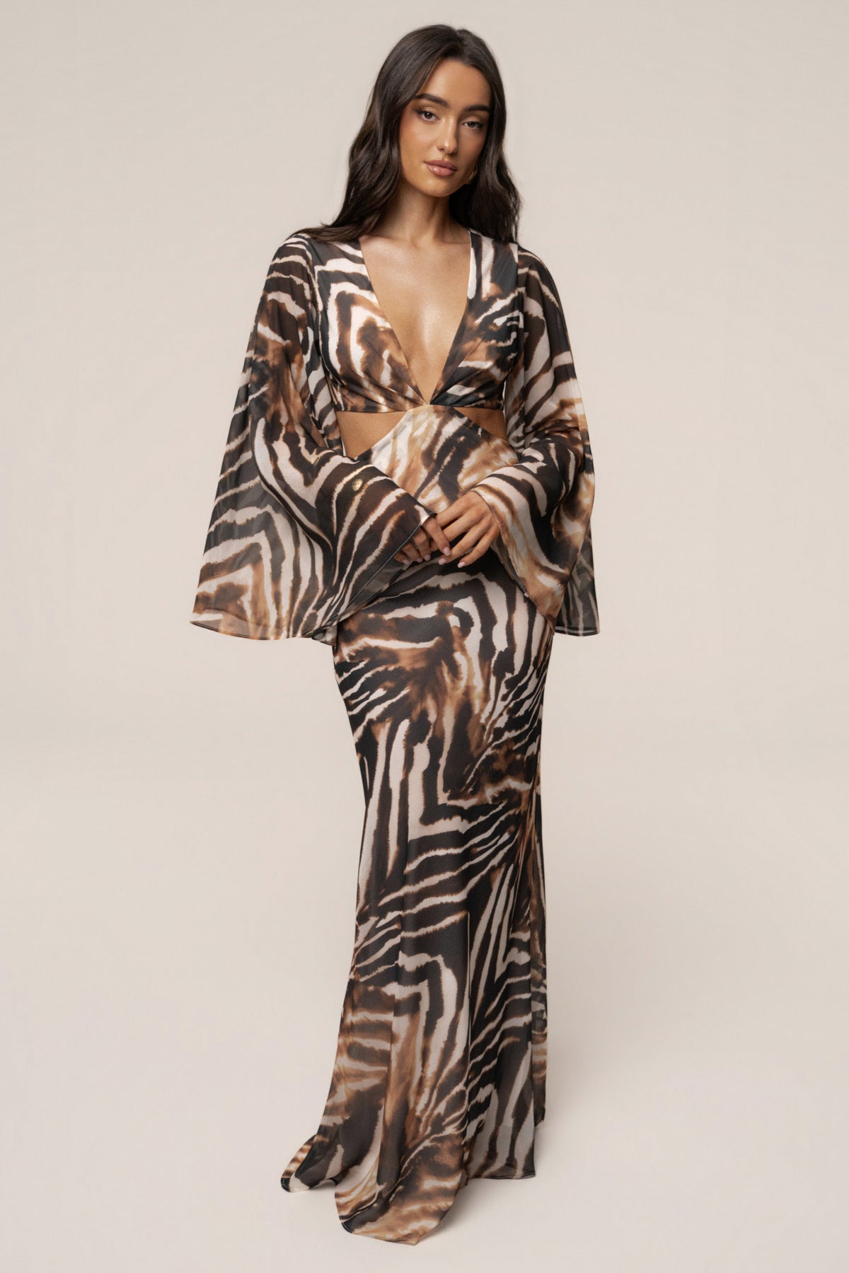 Brown Zebra Instincts Print Maxi Dress