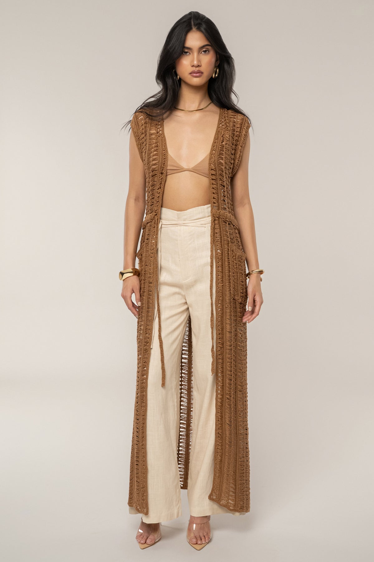 Taupe Marcelle Crochet Maxi Dress
