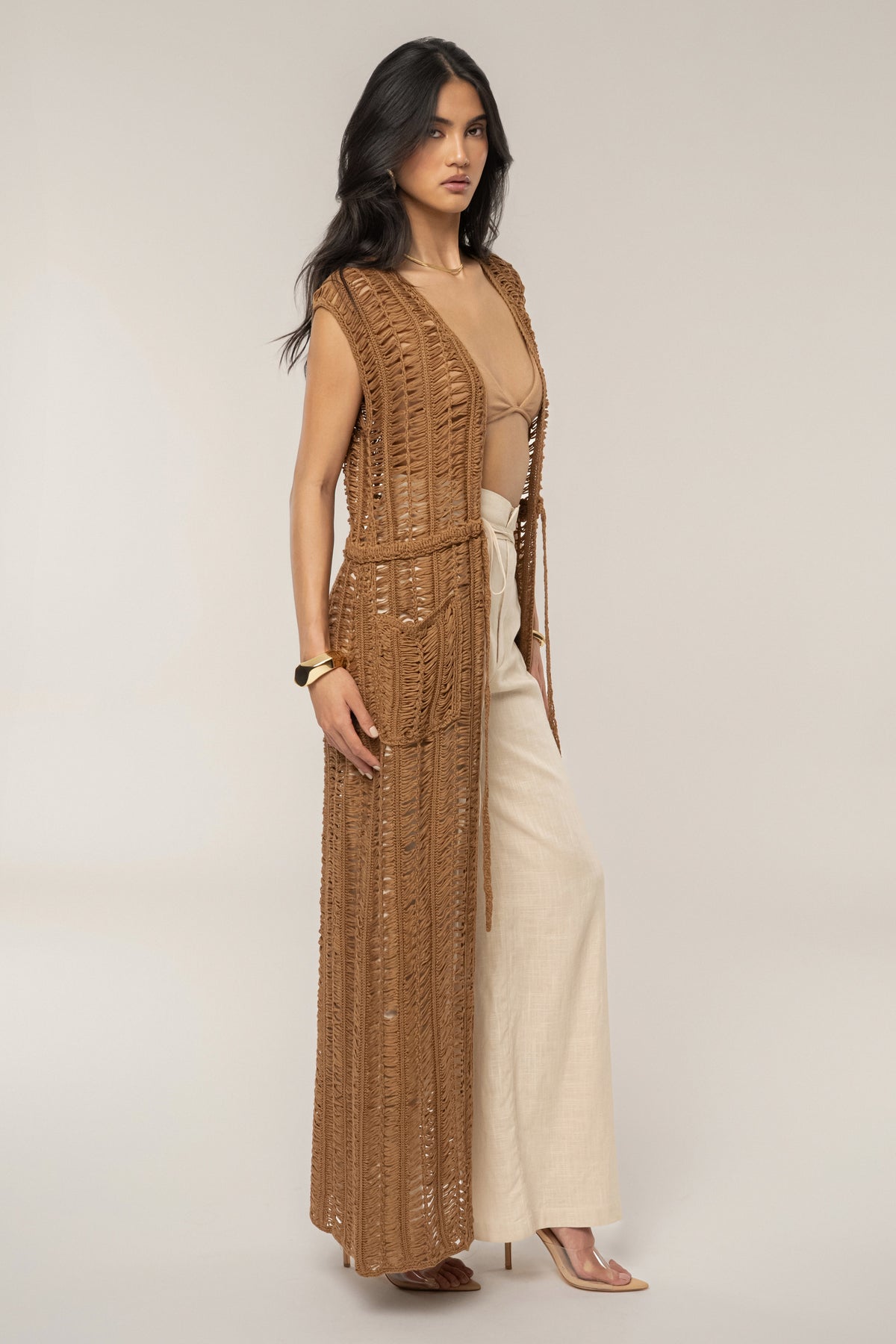 Taupe Marcelle Crochet Maxi Dress