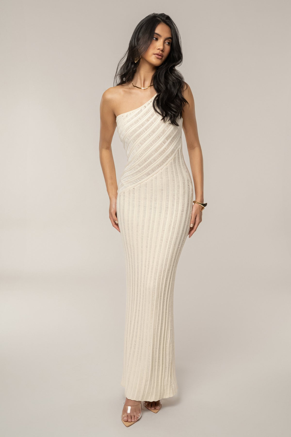 Ivory Fringe Knit Maxi Dress
