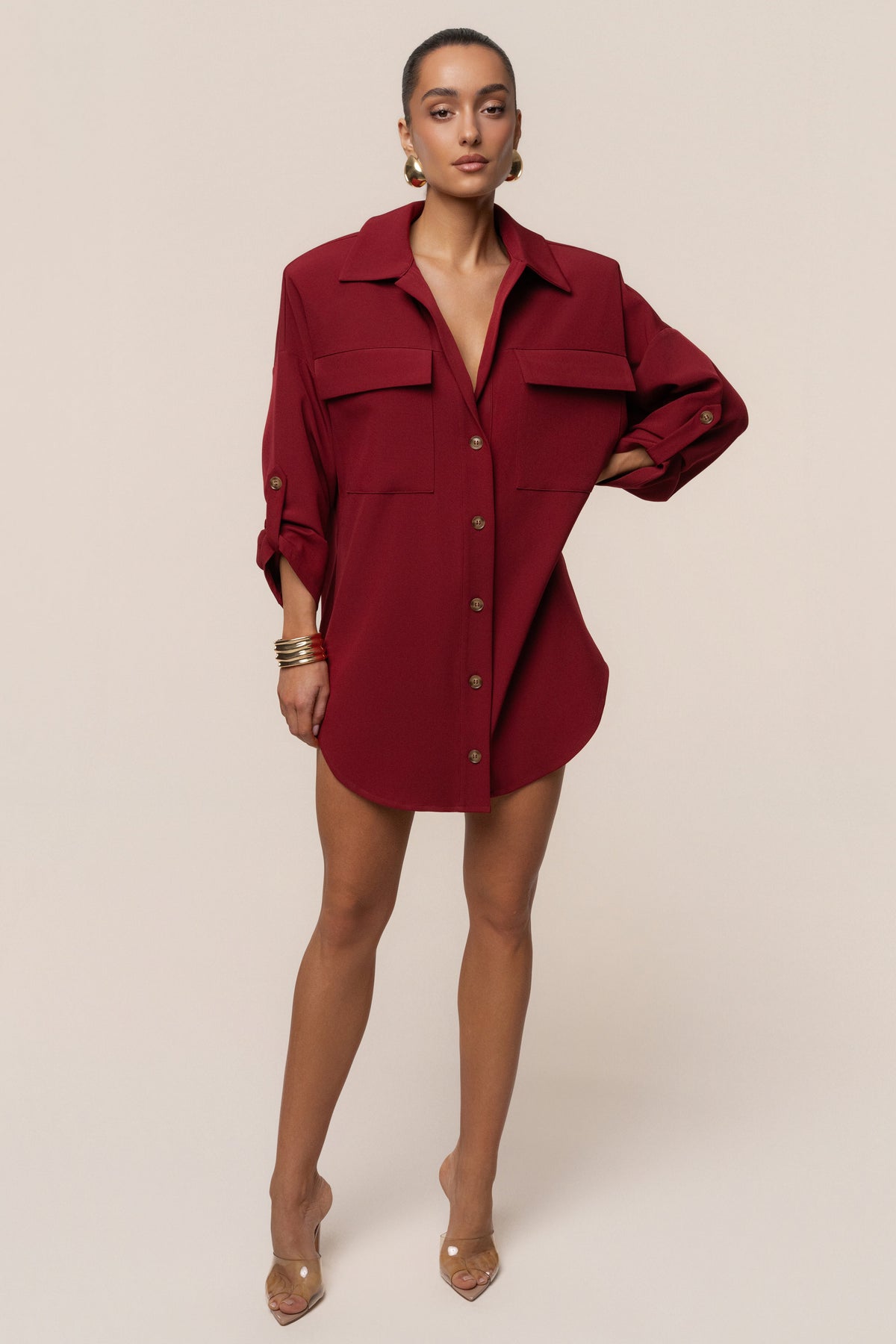 Burgundy Downtime Collared Shirt Dress