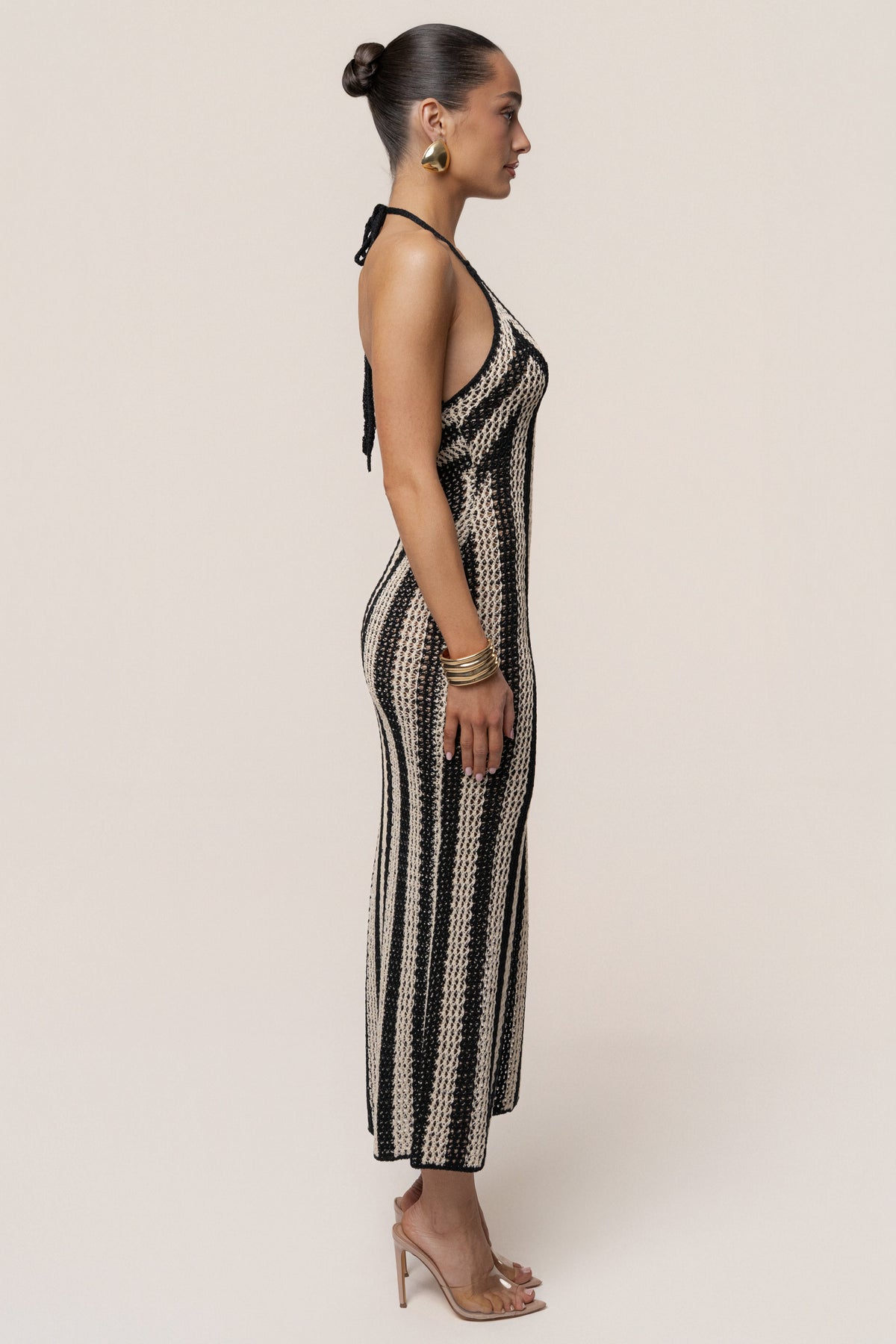 Black/Ivory Luz Halter Crochet Dress